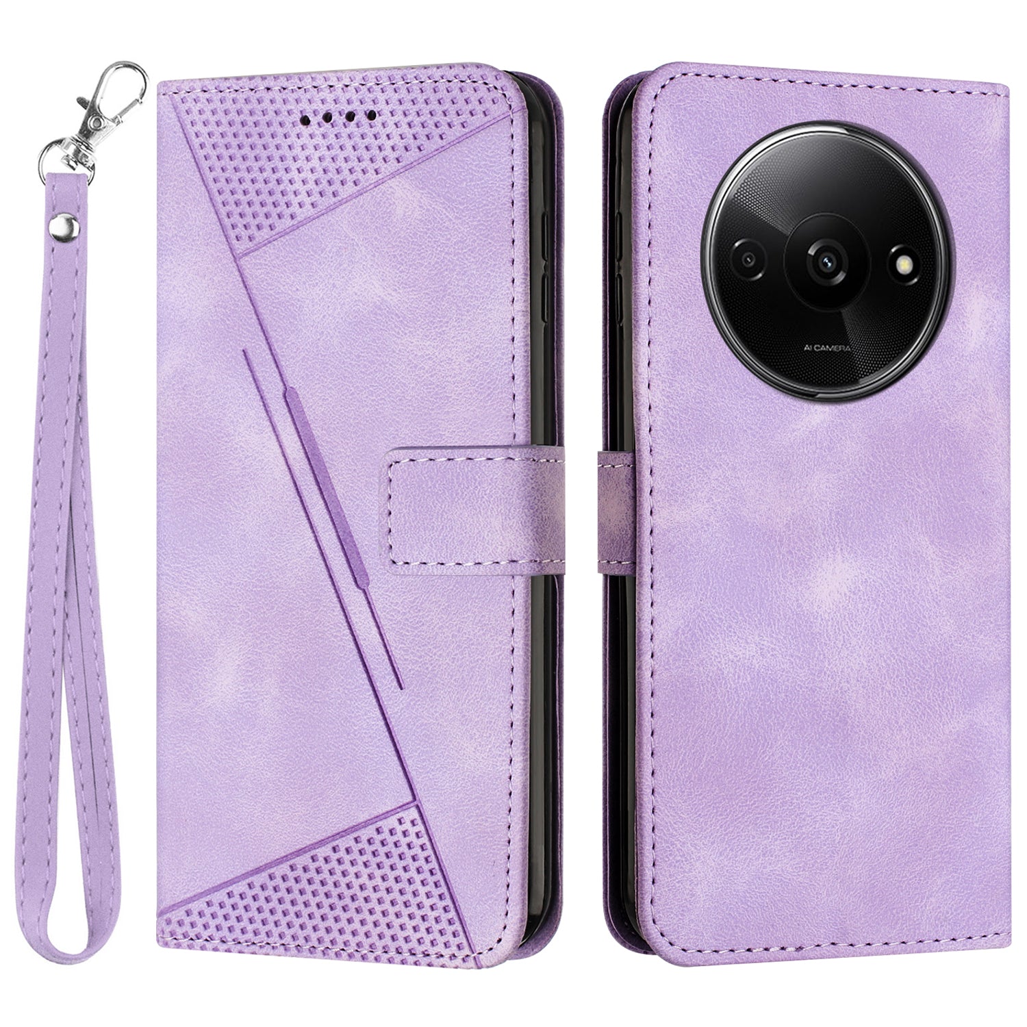 For Xiaomi Redmi A3 / Poco C61 4G Leather Case Triangle Imprinted Anti-Dorp Phone Cover with Stand