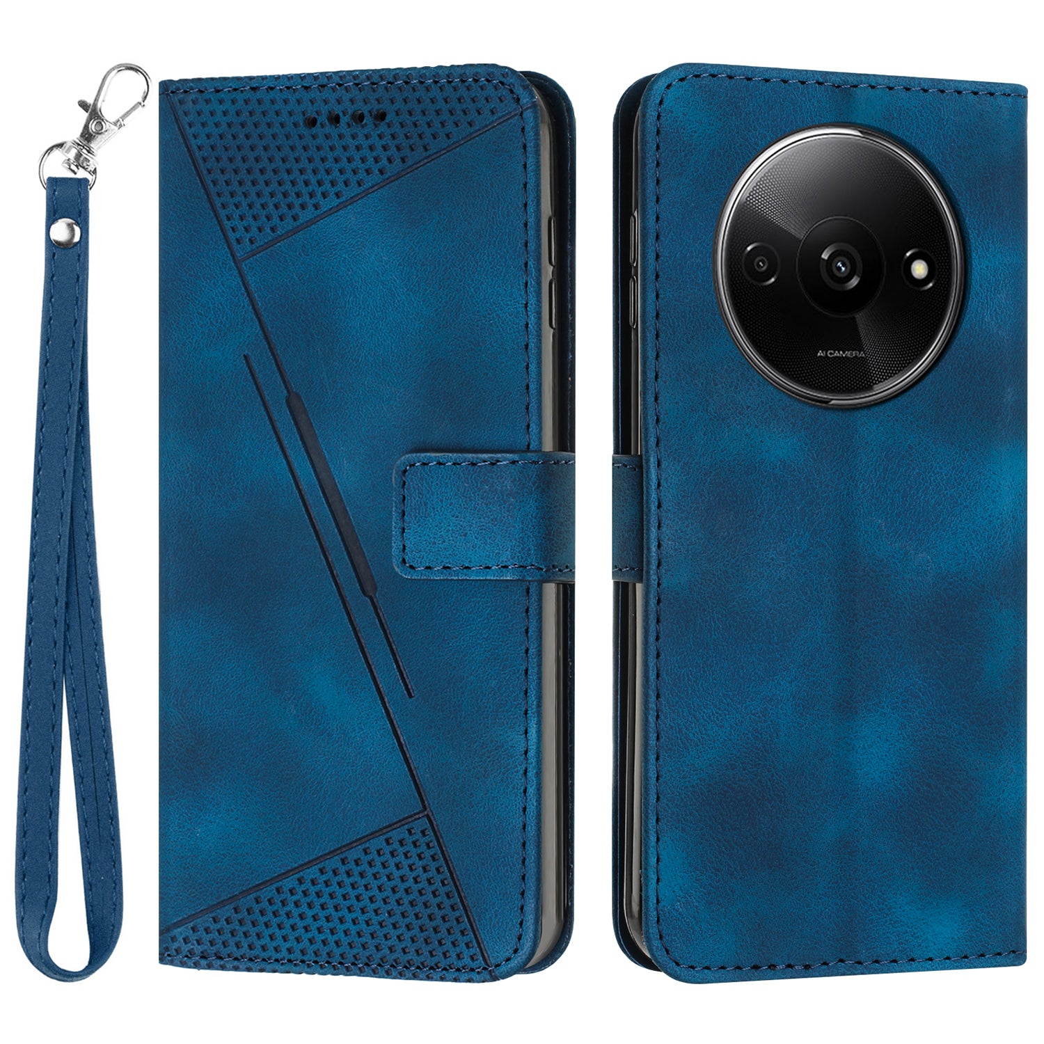 For Xiaomi Redmi A3 / Poco C61 4G Leather Case Triangle Imprinted Anti-Dorp Phone Cover with Stand