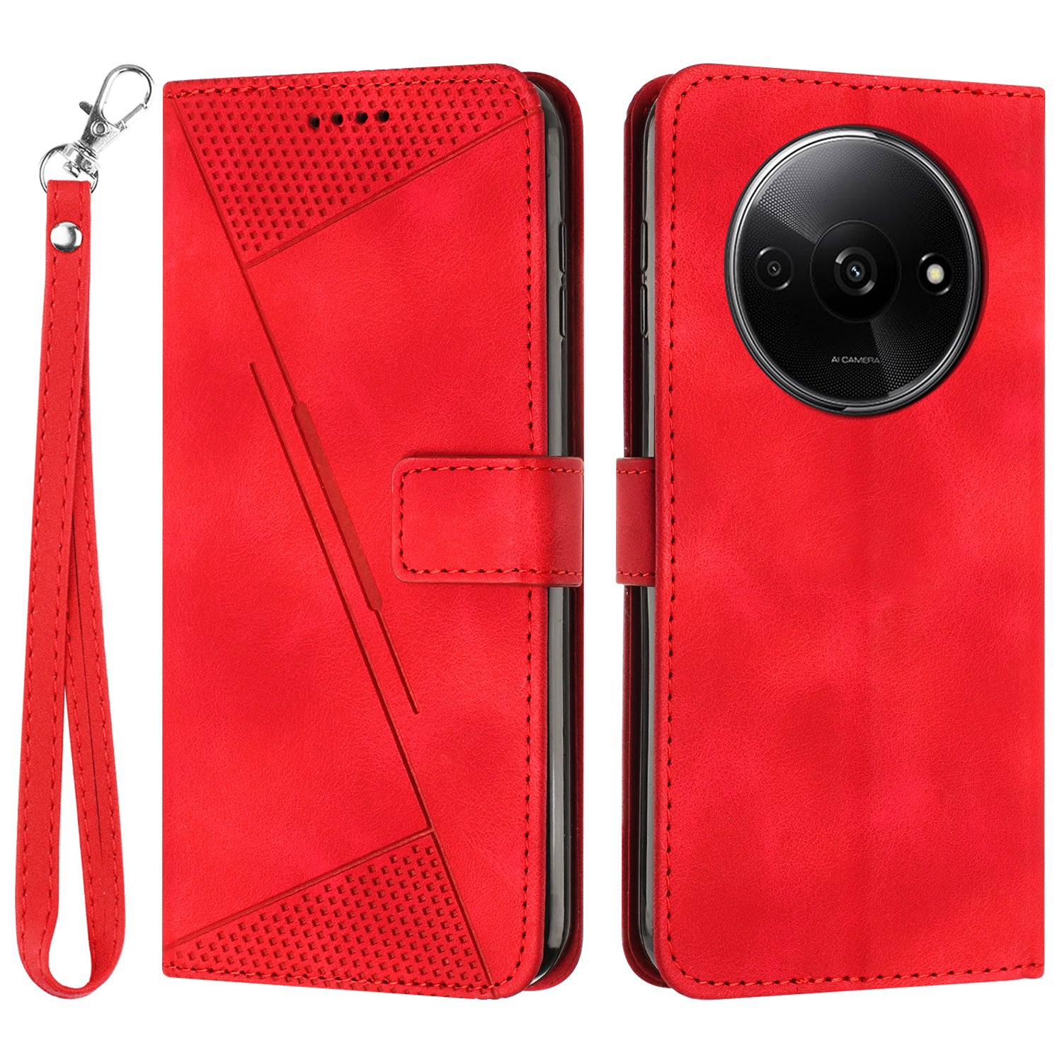For Xiaomi Redmi A3 / Poco C61 4G Leather Case Triangle Imprinted Anti-Dorp Phone Cover with Stand