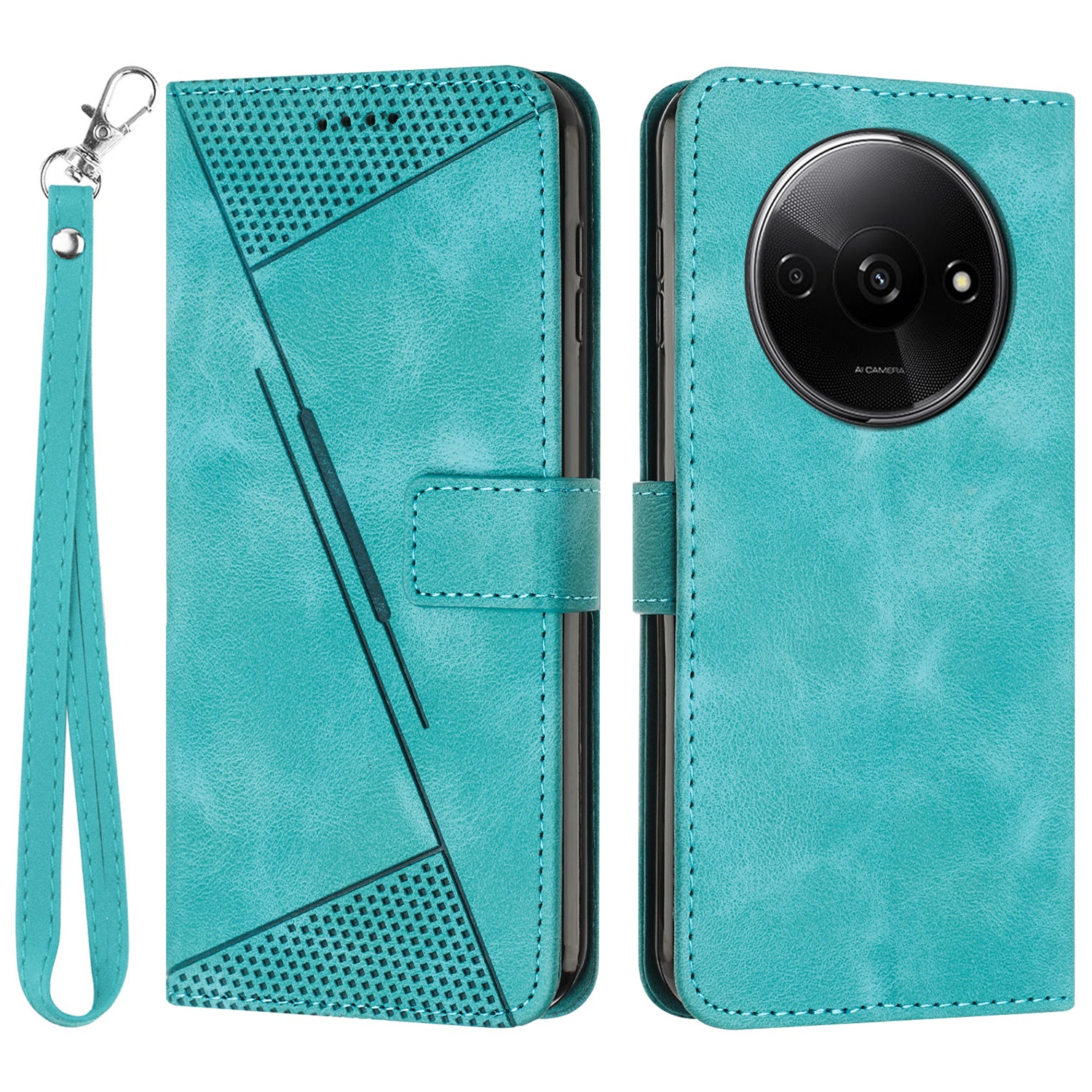 For Xiaomi Redmi A3 / Poco C61 4G Leather Case Triangle Imprinted Anti-Dorp Phone Cover with Stand