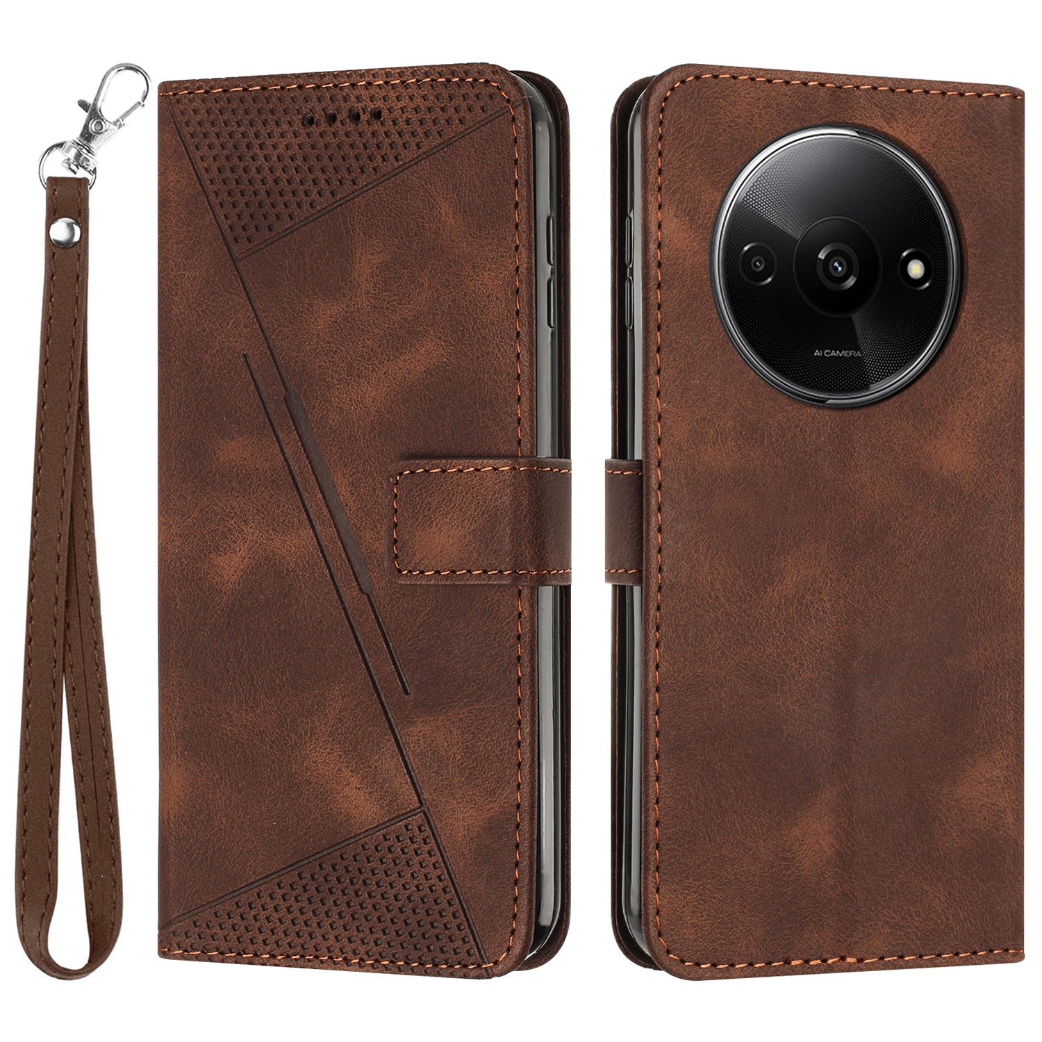 For Xiaomi Redmi A3 / Poco C61 4G Leather Case Triangle Imprinted Anti-Dorp Phone Cover with Stand