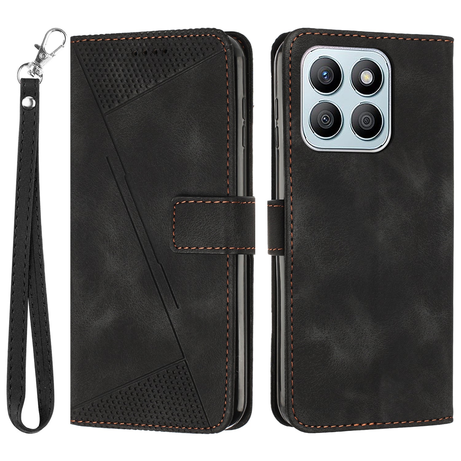 For Honor X8b 4G Leather Case Triangle Imprinted Stand Phone Cover
