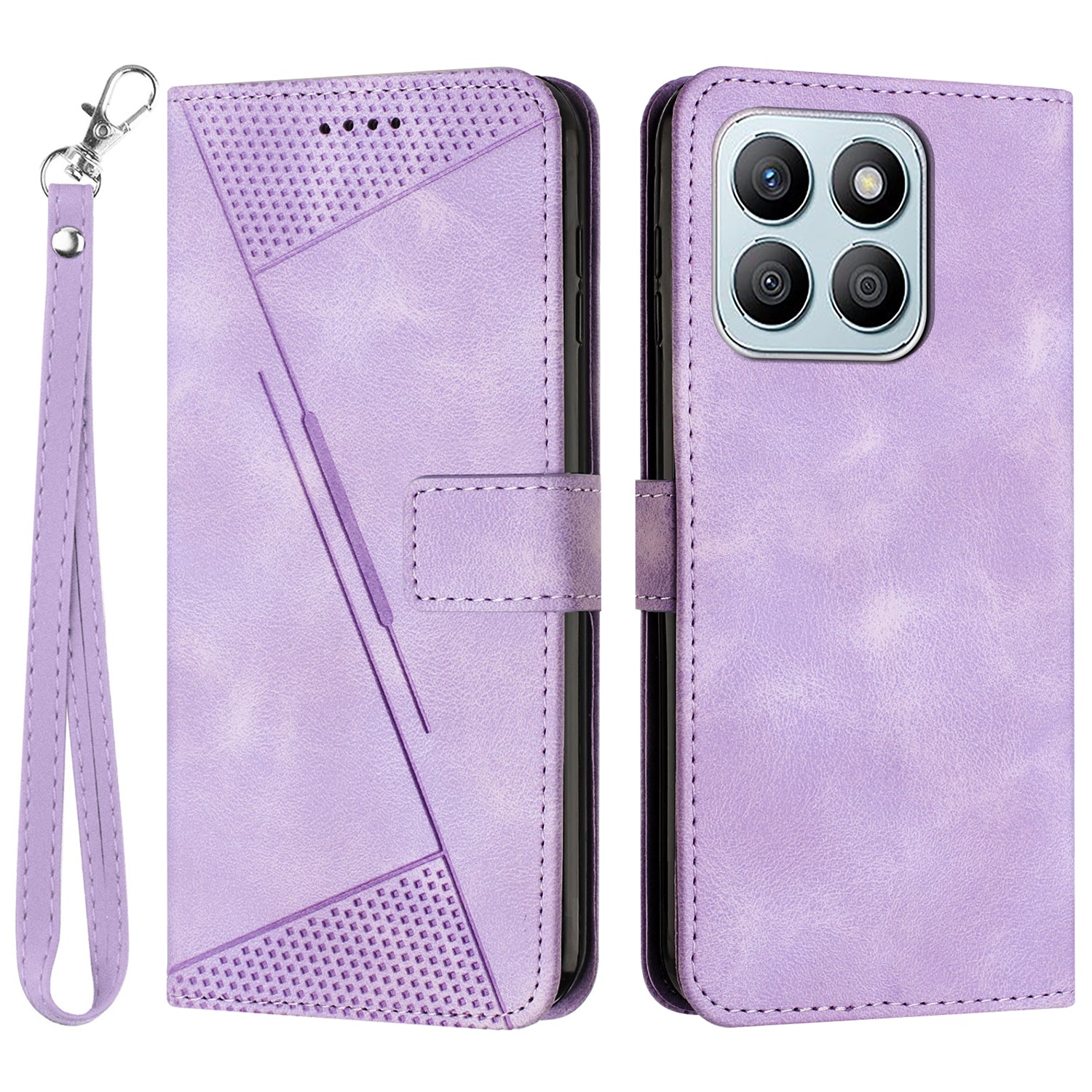 For Honor X8b 4G Leather Case Triangle Imprinted Stand Phone Cover
