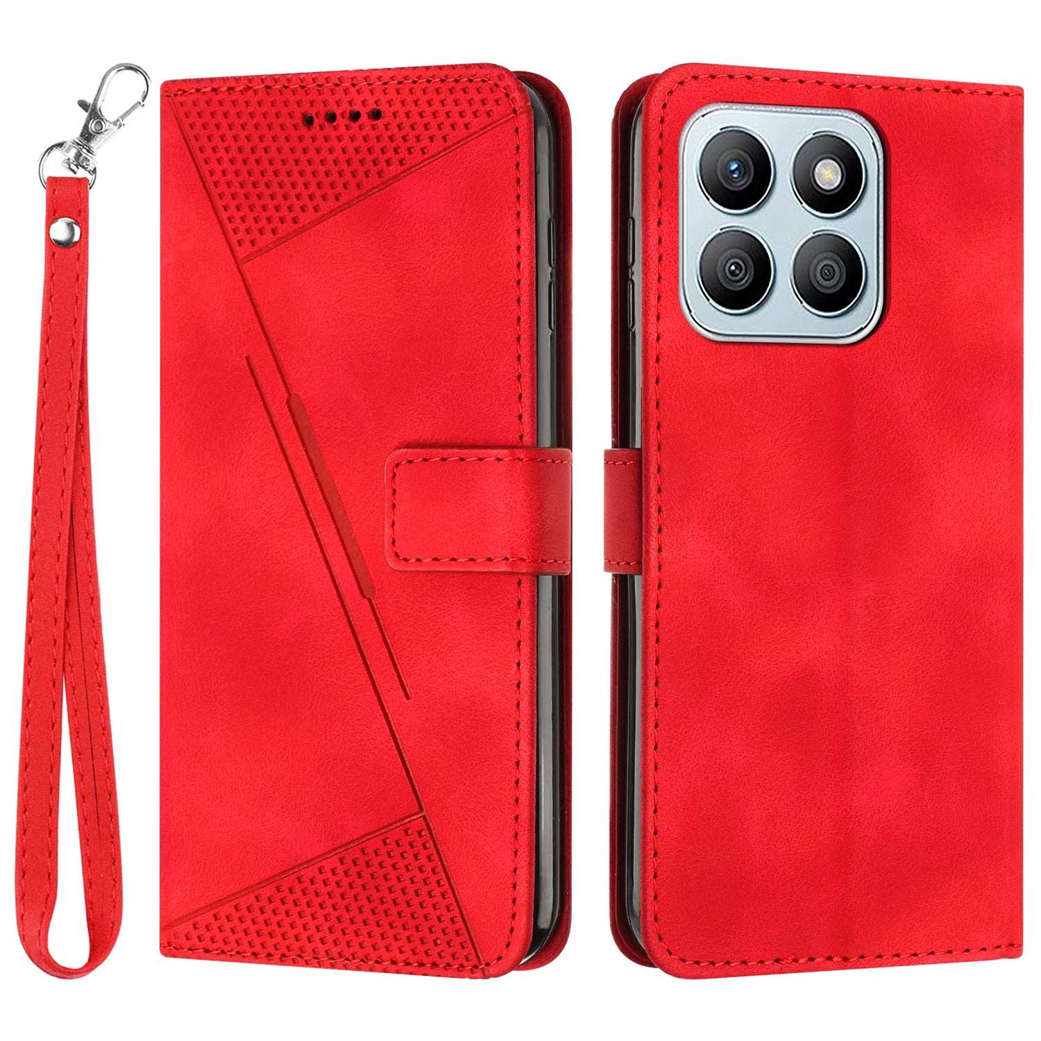 For Honor X8b 4G Leather Case Triangle Imprinted Stand Phone Cover