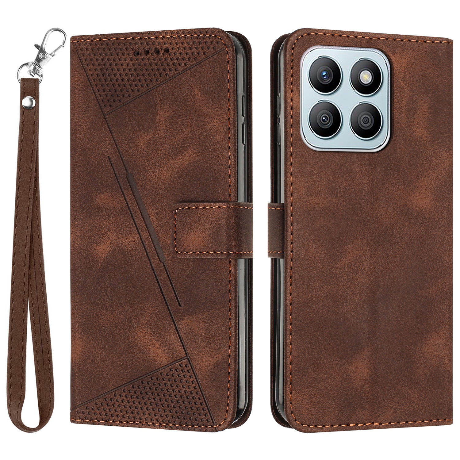 For Honor X8b 4G Leather Case Triangle Imprinted Stand Phone Cover