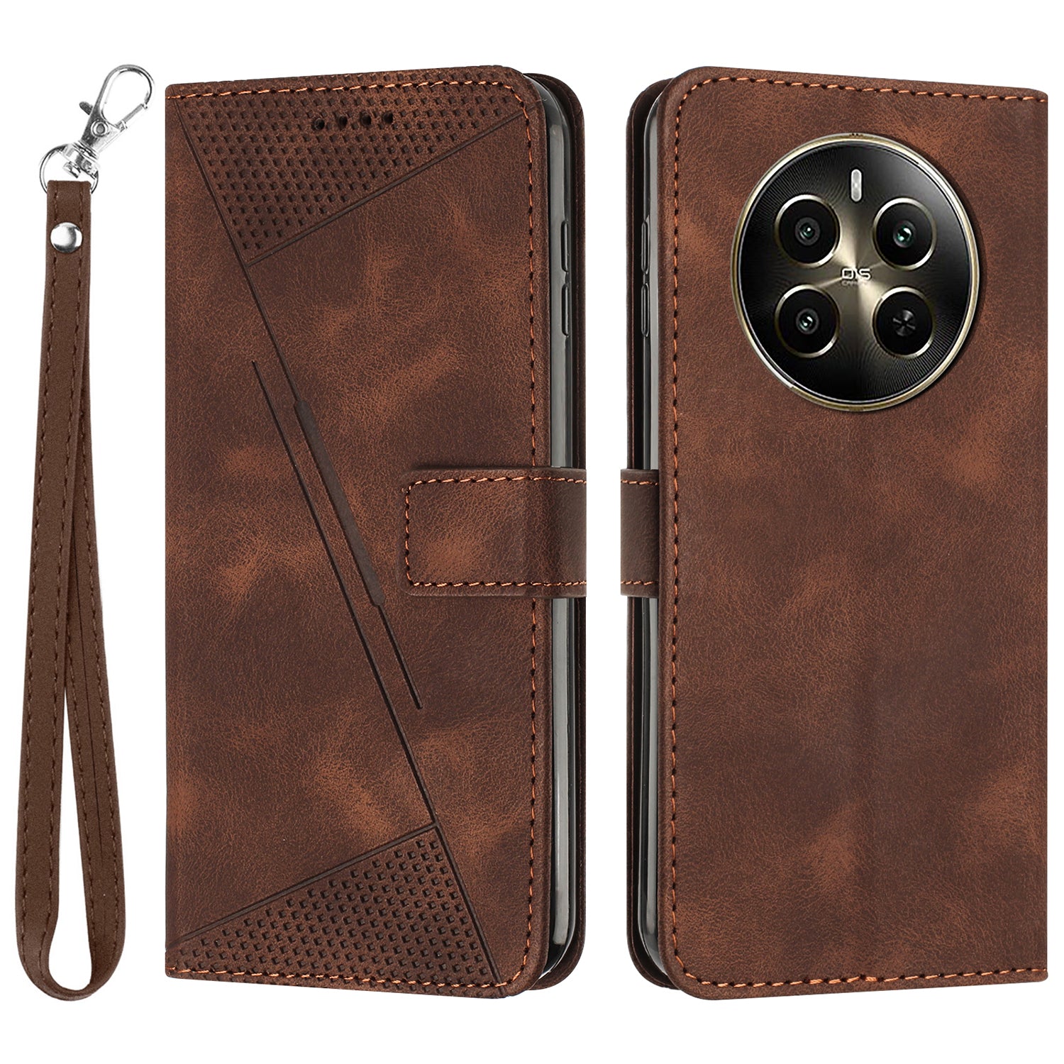For Realme 12 Pro 5G / 12 Pro+ 5G Leather Case Triangle Imprinted Wallet Phone Cover