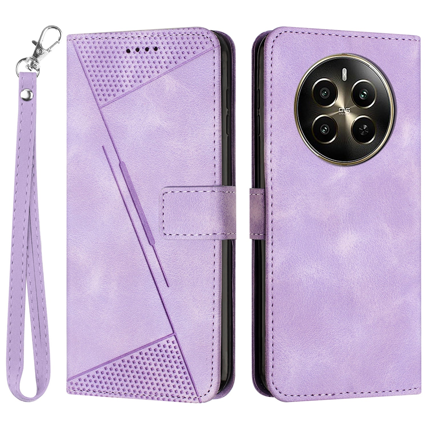 For Realme 12 Pro 5G / 12 Pro+ 5G Leather Case Triangle Imprinted Wallet Phone Cover