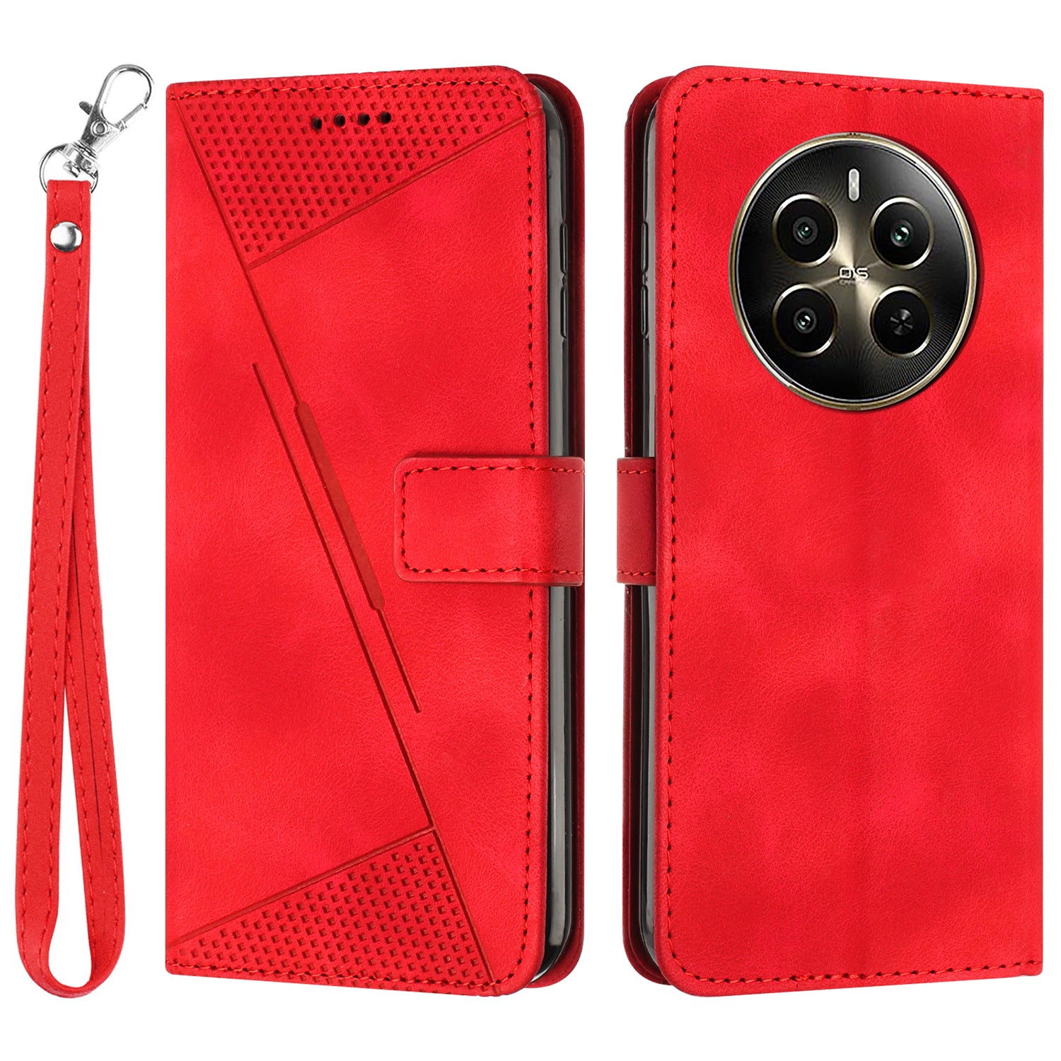 For Realme 12 Pro 5G / 12 Pro+ 5G Leather Case Triangle Imprinted Wallet Phone Cover
