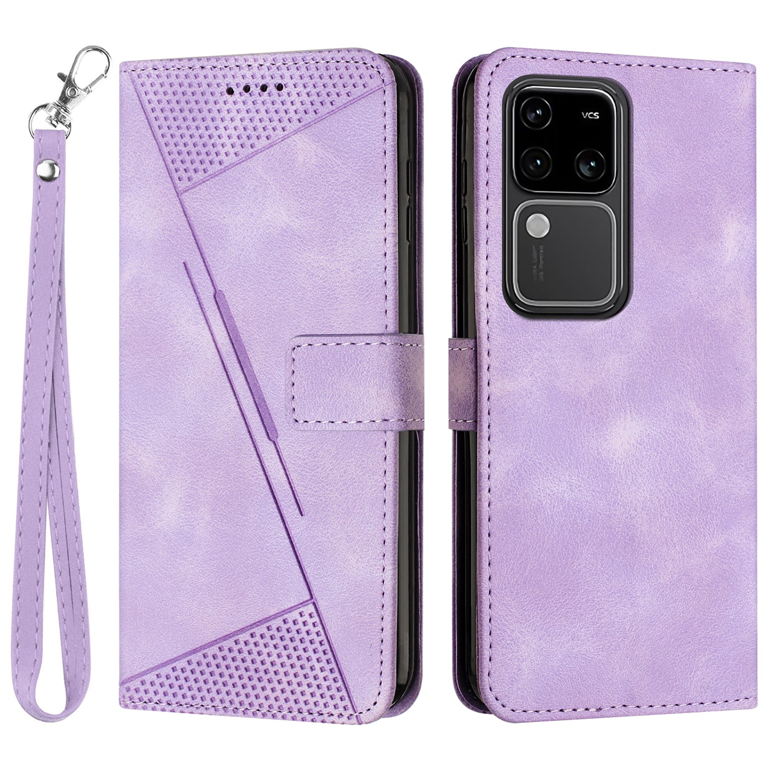 For vivo S18 5G / S18 Pro 5G / V30 5G / V30 Pro 5G Case Triangle Imprinted Leather Phone Cover with Stand