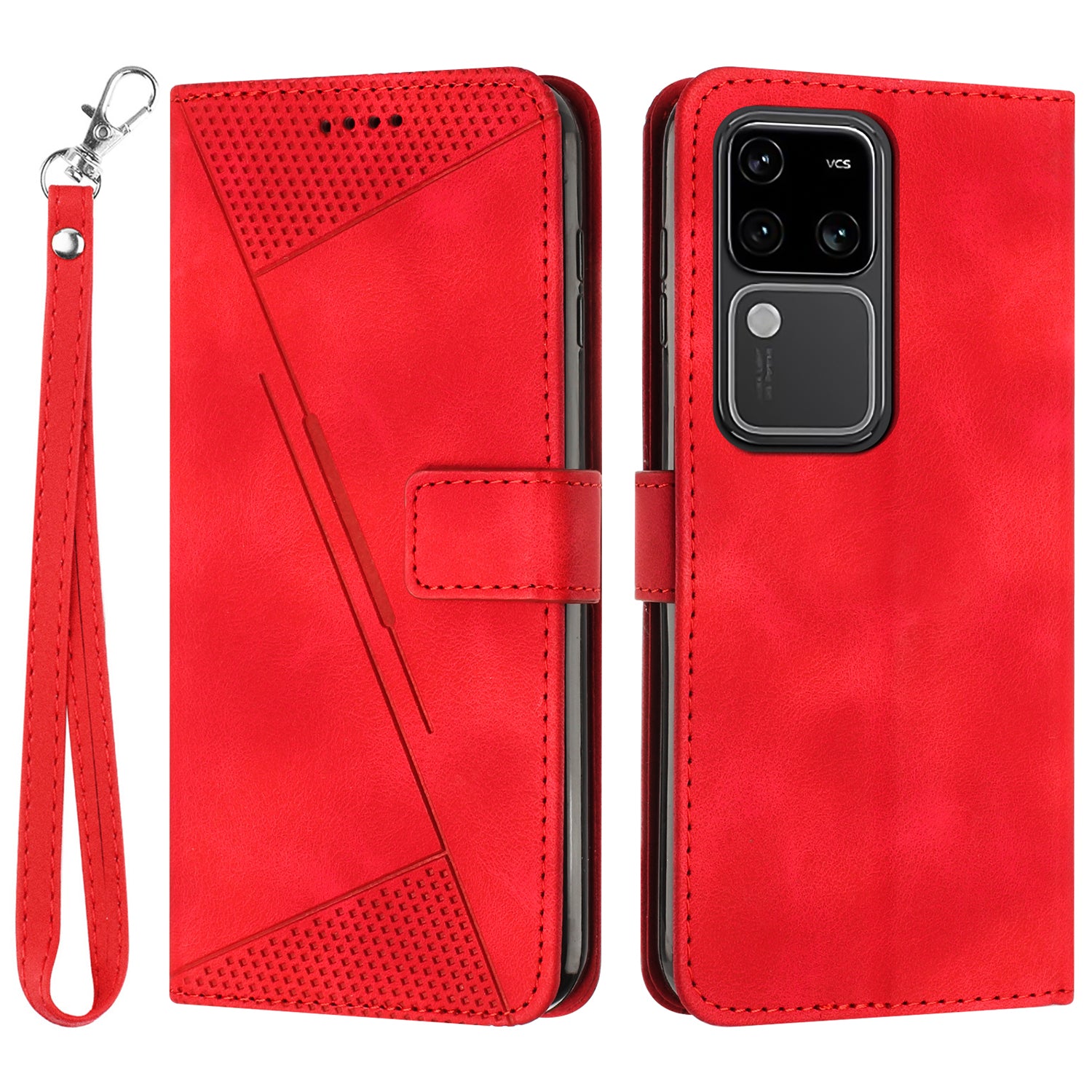 For vivo S18 5G / S18 Pro 5G / V30 5G / V30 Pro 5G Case Triangle Imprinted Leather Phone Cover with Stand