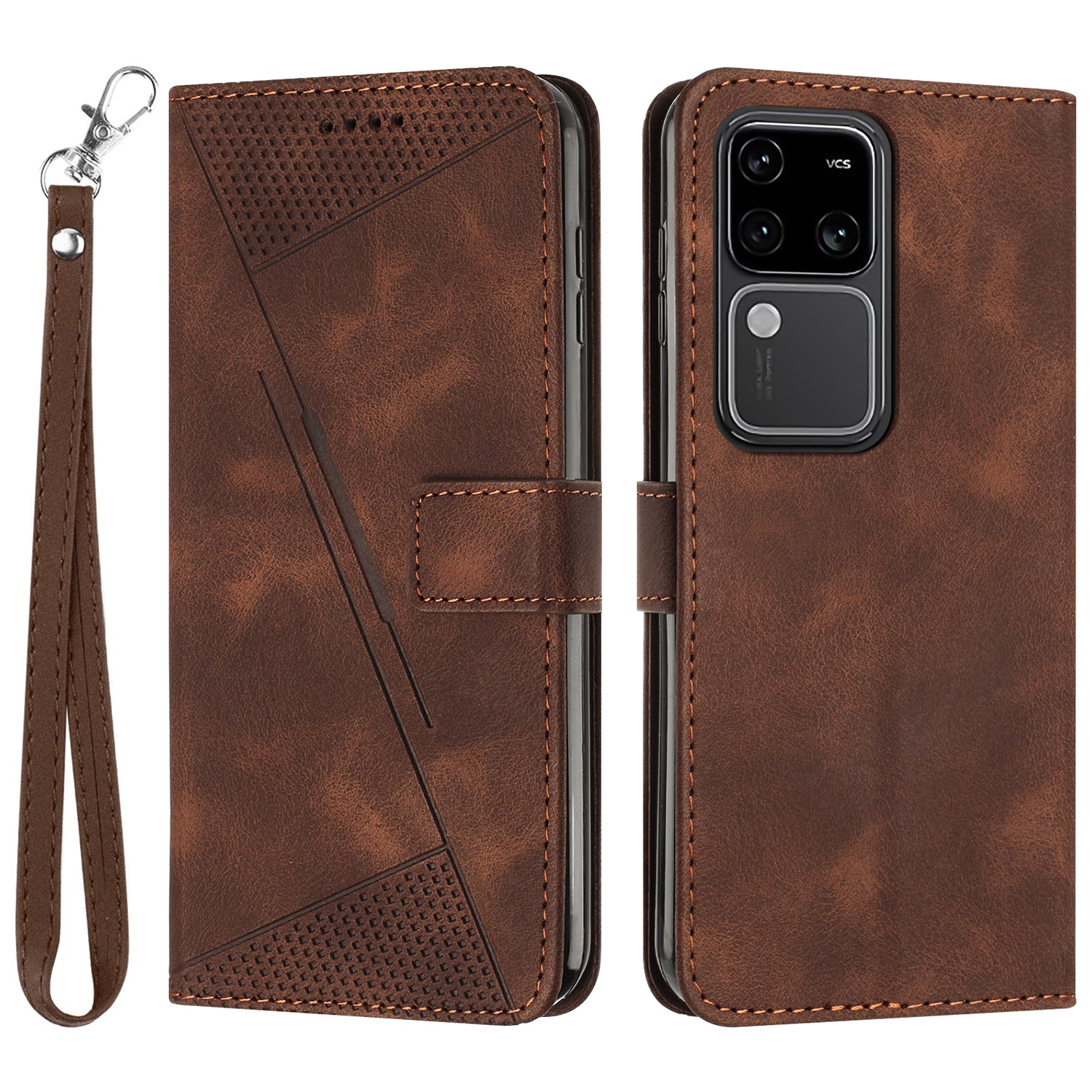 For vivo S18 5G / S18 Pro 5G / V30 5G / V30 Pro 5G Case Triangle Imprinted Leather Phone Cover with Stand