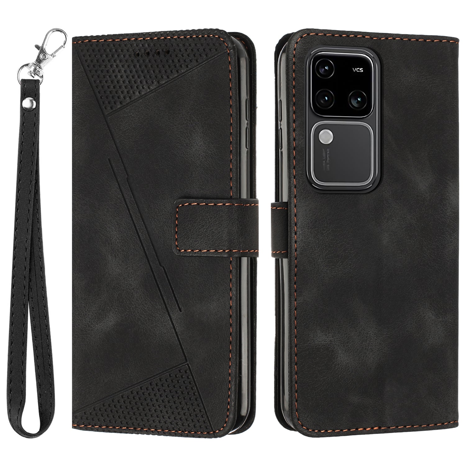 For vivo S18 5G / S18 Pro 5G / V30 5G / V30 Pro 5G Case Triangle Imprinted Leather Phone Cover with Stand