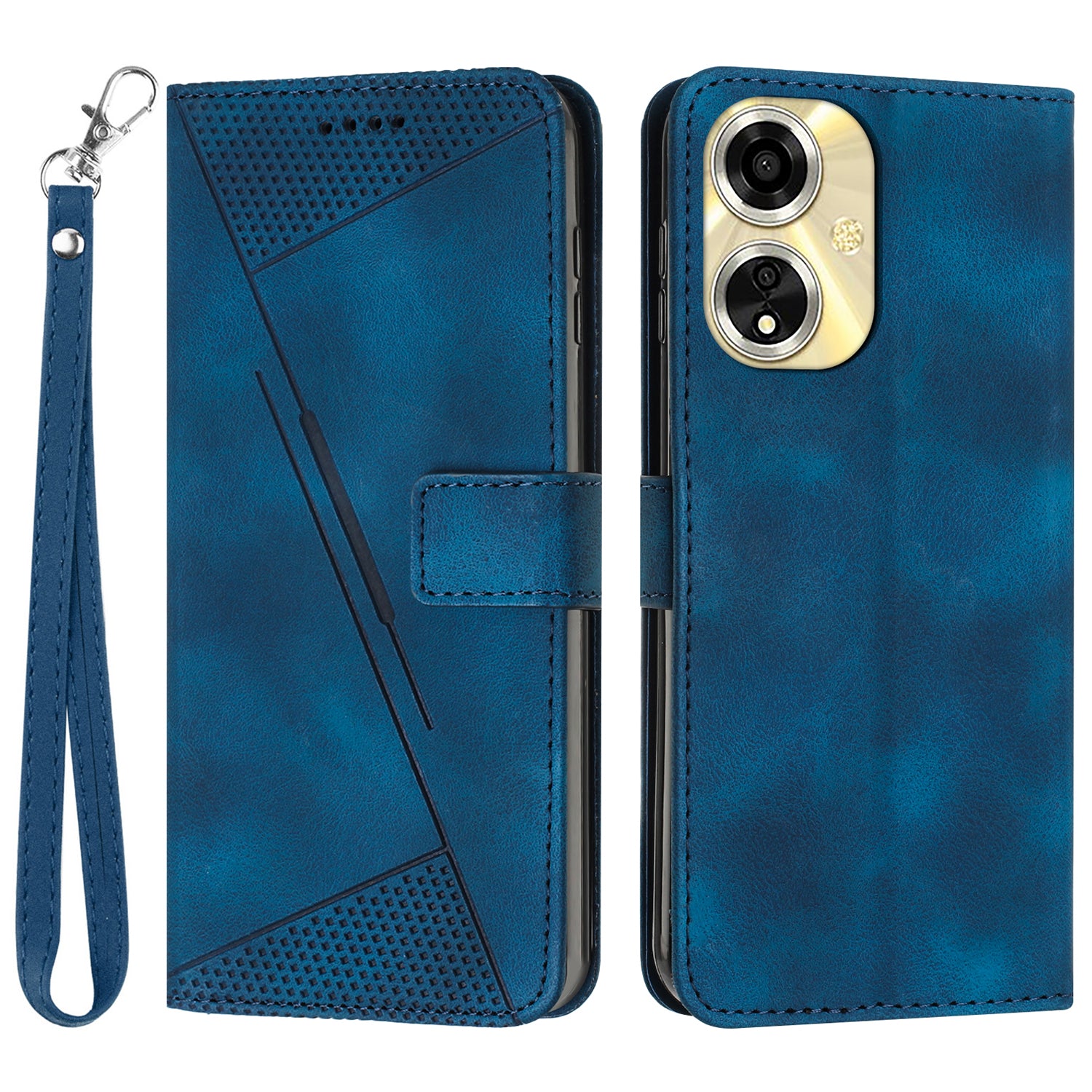 For Oppo A59 5G / A2m 5G Shockproof Case Triangle Imprinted Leather Phone Cover with Stand