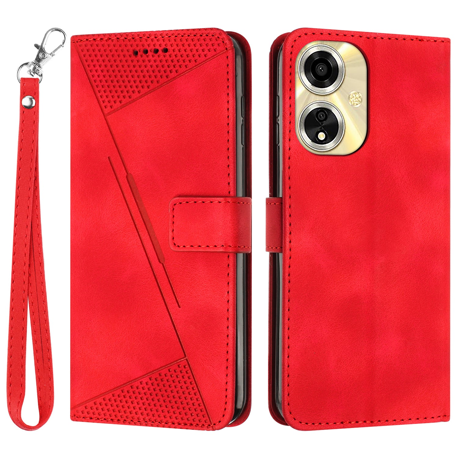 For Oppo A59 5G / A2m 5G Shockproof Case Triangle Imprinted Leather Phone Cover with Stand