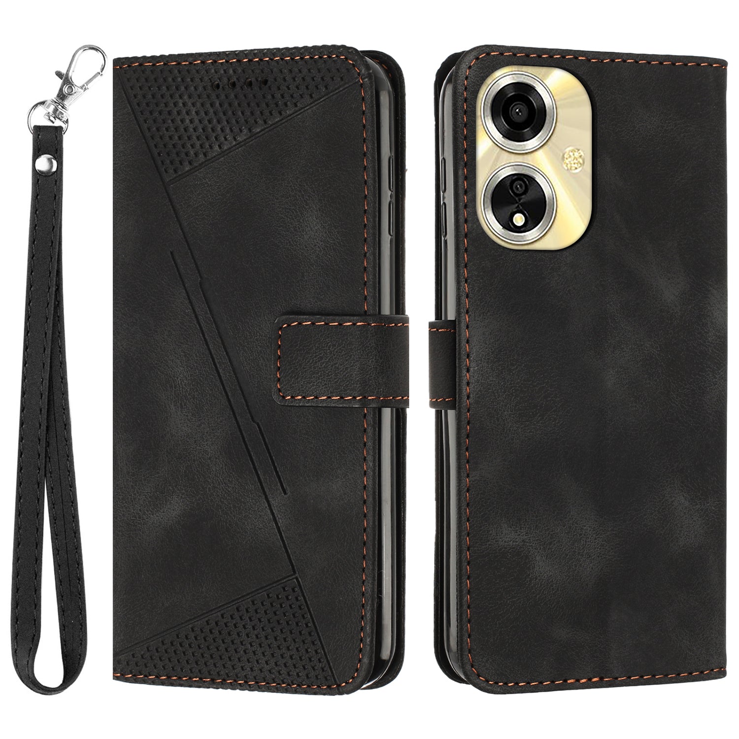 For Oppo A59 5G / A2m 5G Shockproof Case Triangle Imprinted Leather Phone Cover with Stand