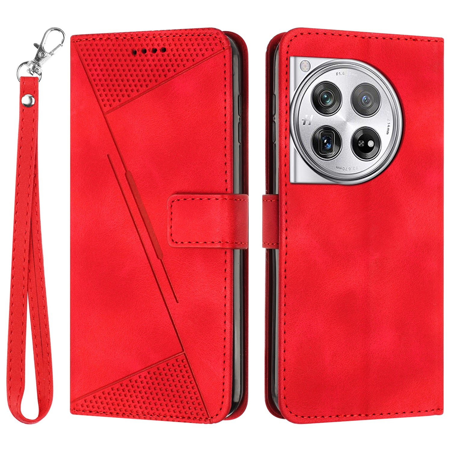 For OnePlus 12 5G Wallet Case Triangle Imprinted Leather Phone Cover with Stand