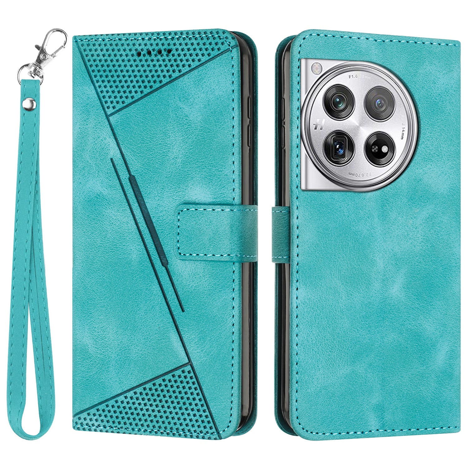 For OnePlus 12 5G Wallet Case Triangle Imprinted Leather Phone Cover with Stand