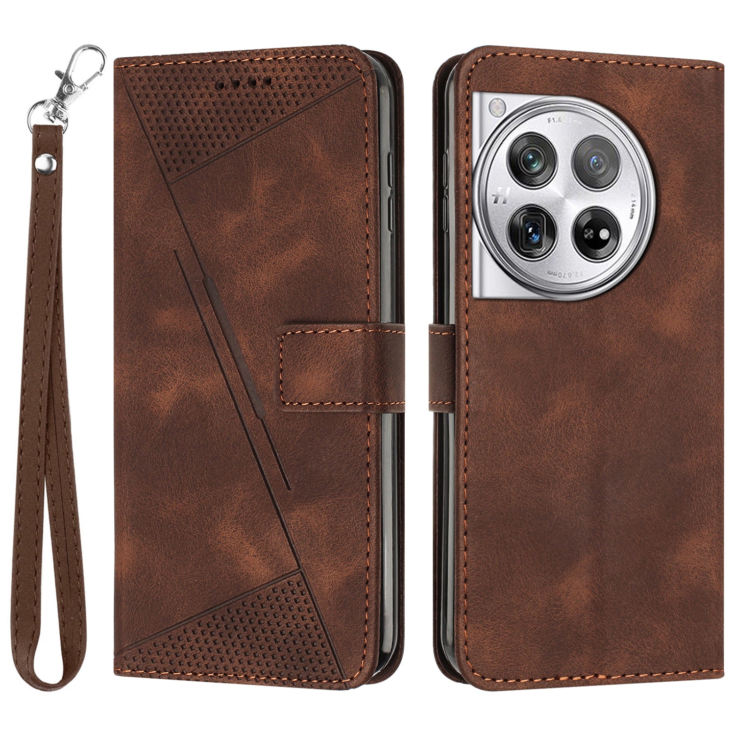 For OnePlus 12 5G Wallet Case Triangle Imprinted Leather Phone Cover with Stand