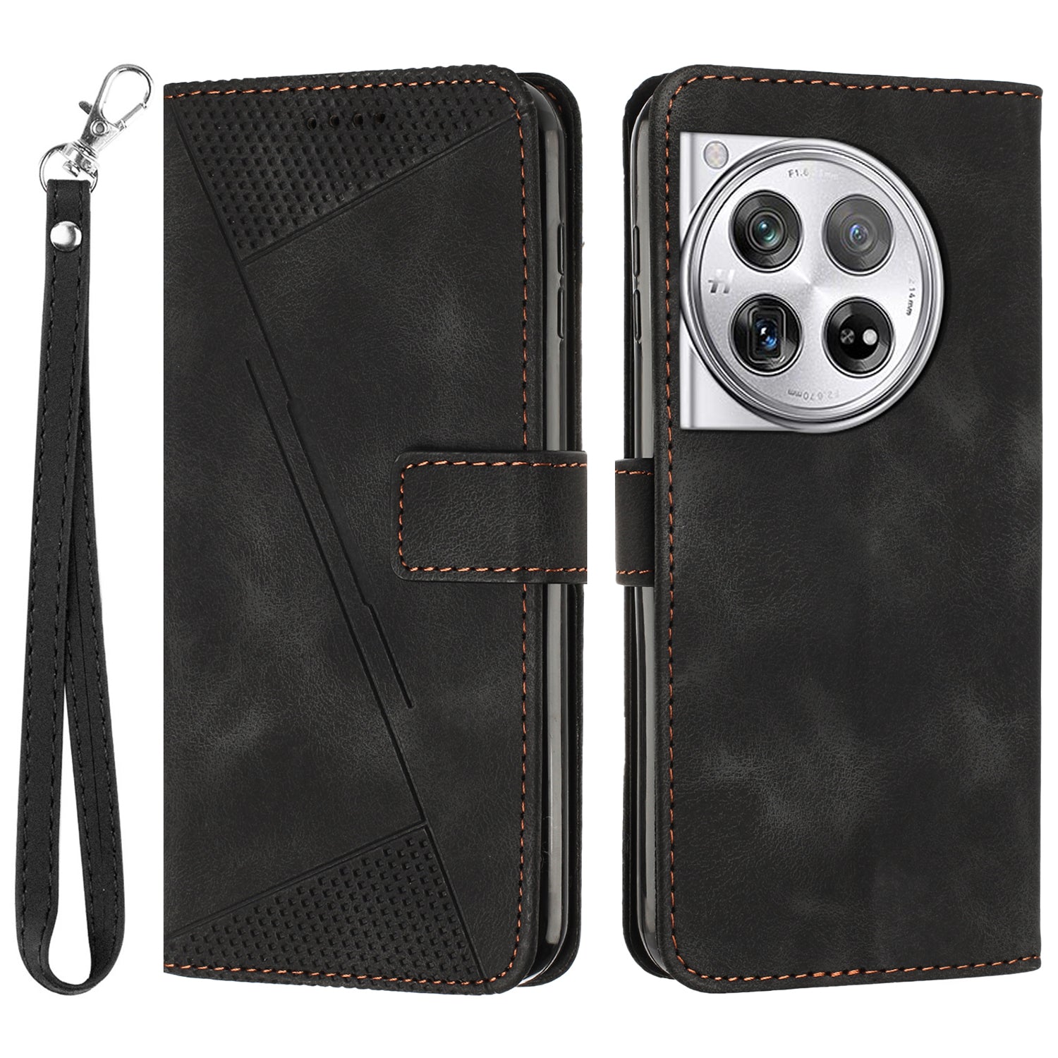 For OnePlus 12 5G Wallet Case Triangle Imprinted Leather Phone Cover with Stand