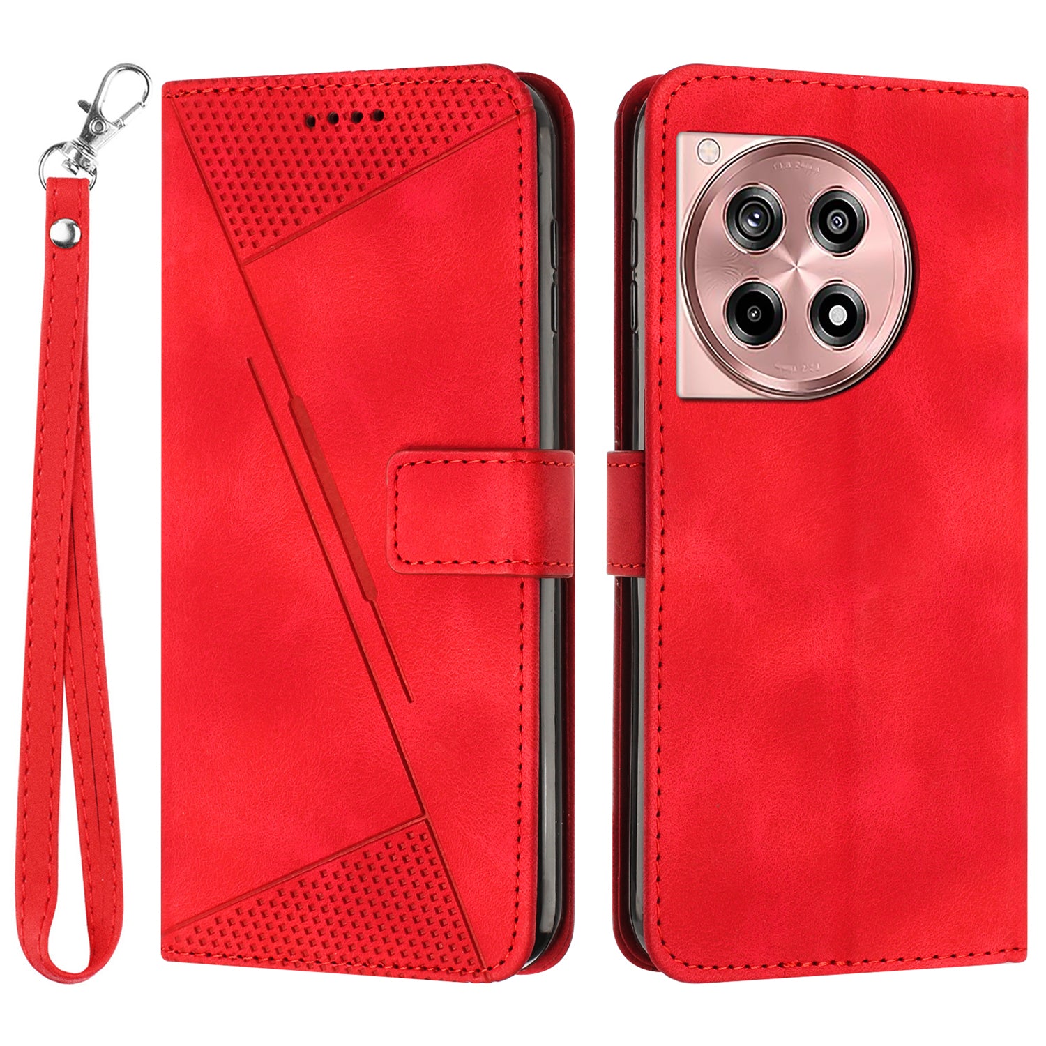 For OnePlus Ace 3 5G / 12R 5G Leather Case Anti-Scratch Triangle Imprinted Stand Phone Cover