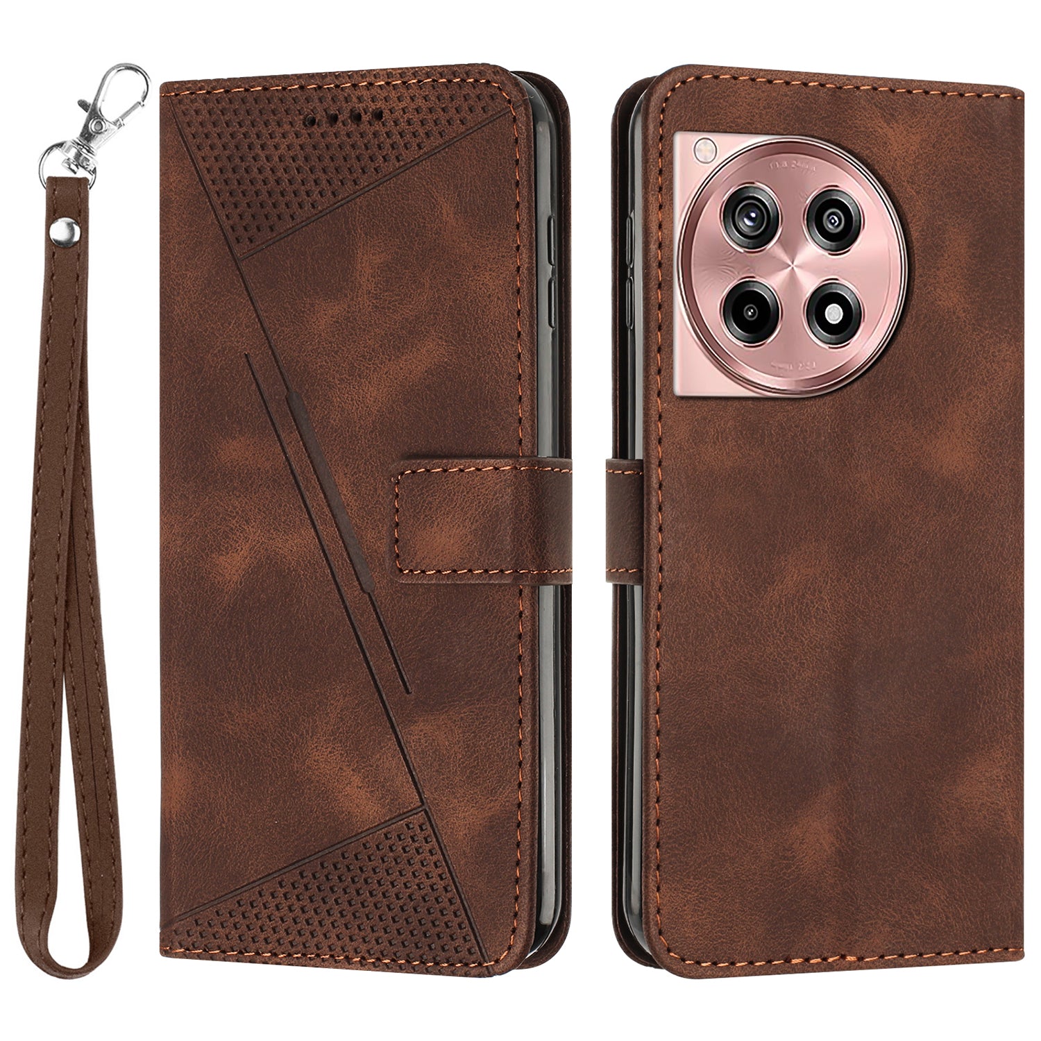 For OnePlus Ace 3 5G / 12R 5G Leather Case Anti-Scratch Triangle Imprinted Stand Phone Cover