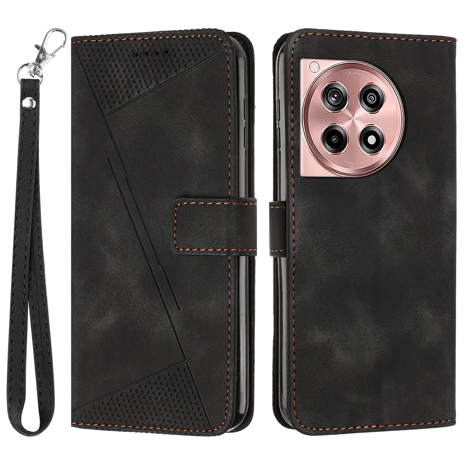 For OnePlus Ace 3 5G / 12R 5G Leather Case Anti-Scratch Triangle Imprinted Stand Phone Cover