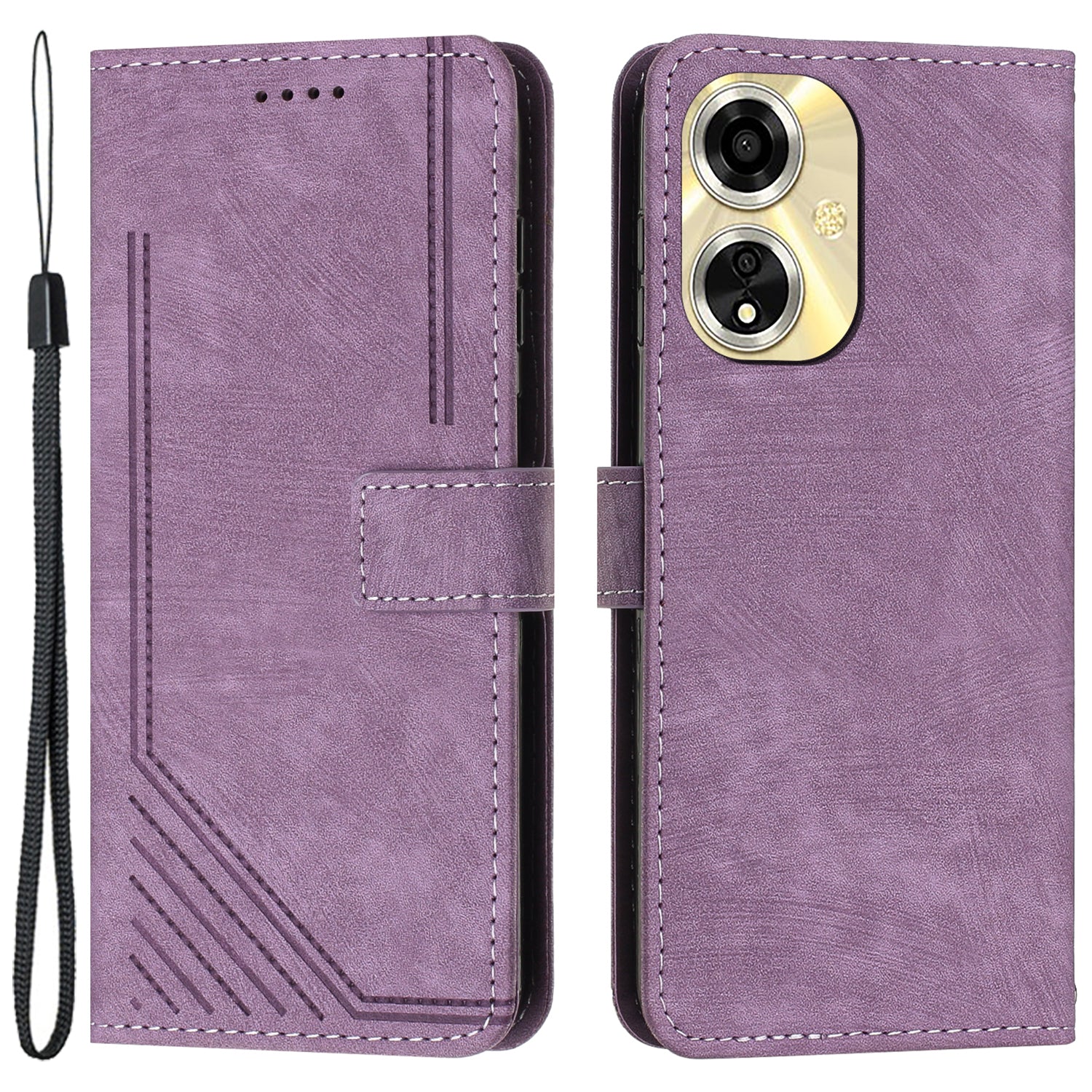 For Oppo A59 5G / A2m 5G Case  Skin Touch Feeling PU Leather Phone Cover with Wrist Strap