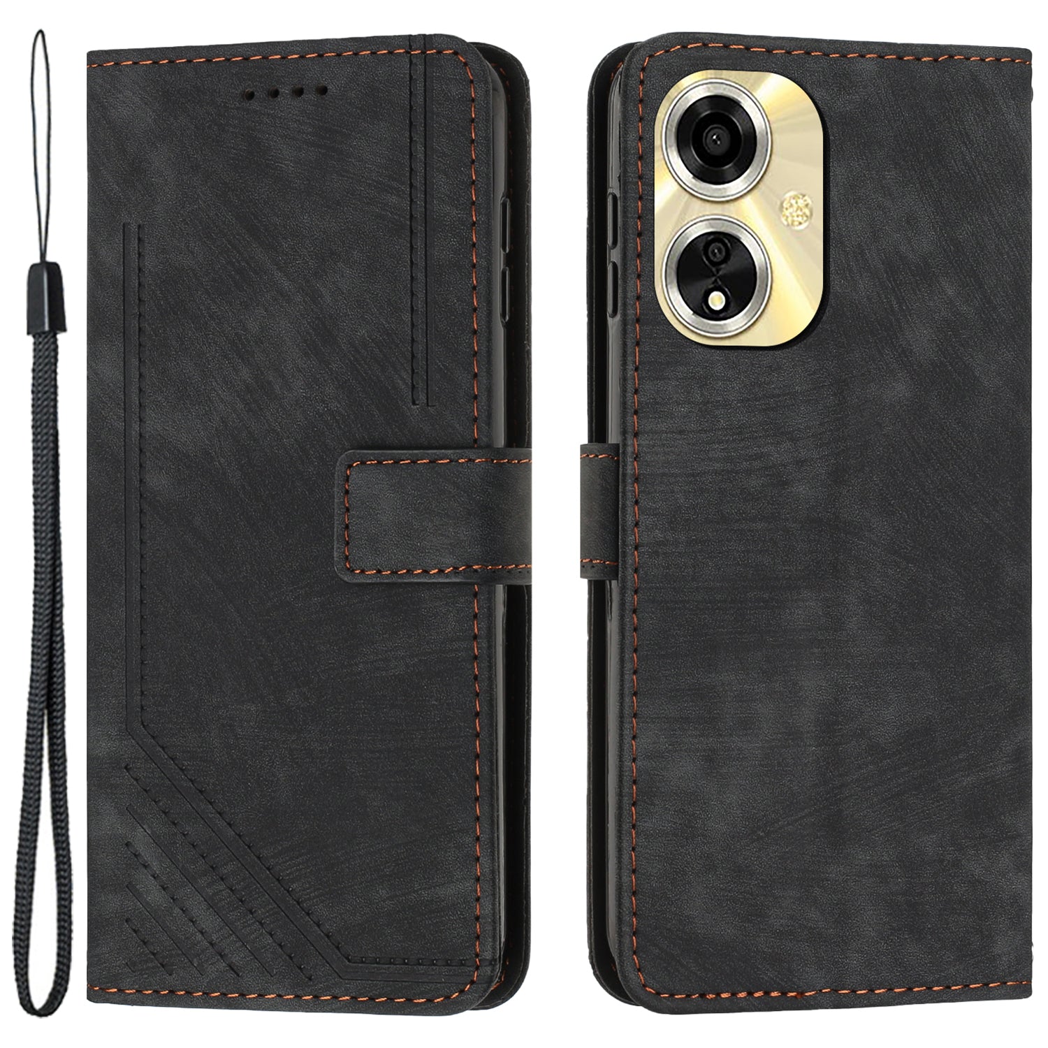 For Oppo A59 5G / A2m 5G Case  Skin Touch Feeling PU Leather Phone Cover with Wrist Strap