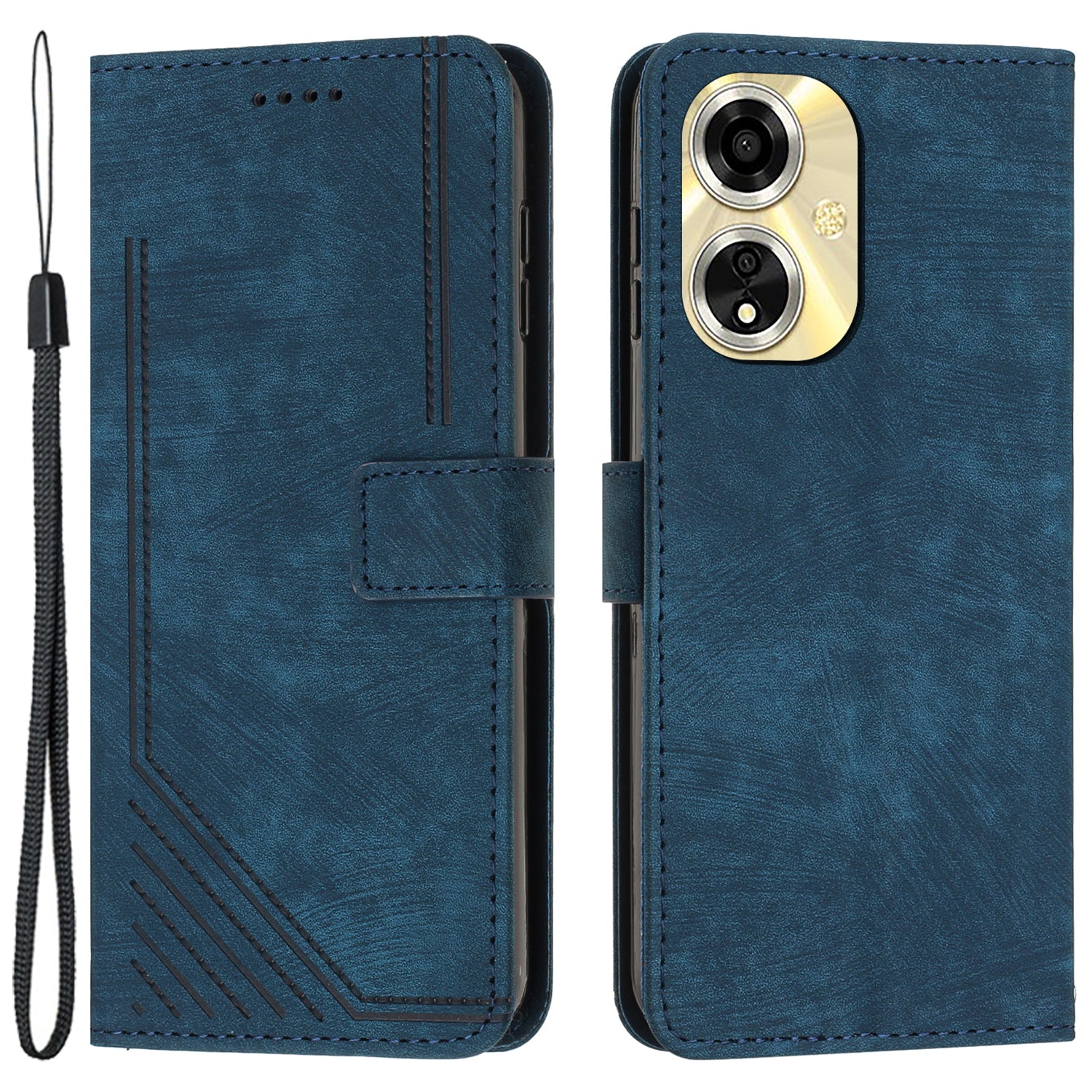 For Oppo A59 5G / A2m 5G Case  Skin Touch Feeling PU Leather Phone Cover with Wrist Strap