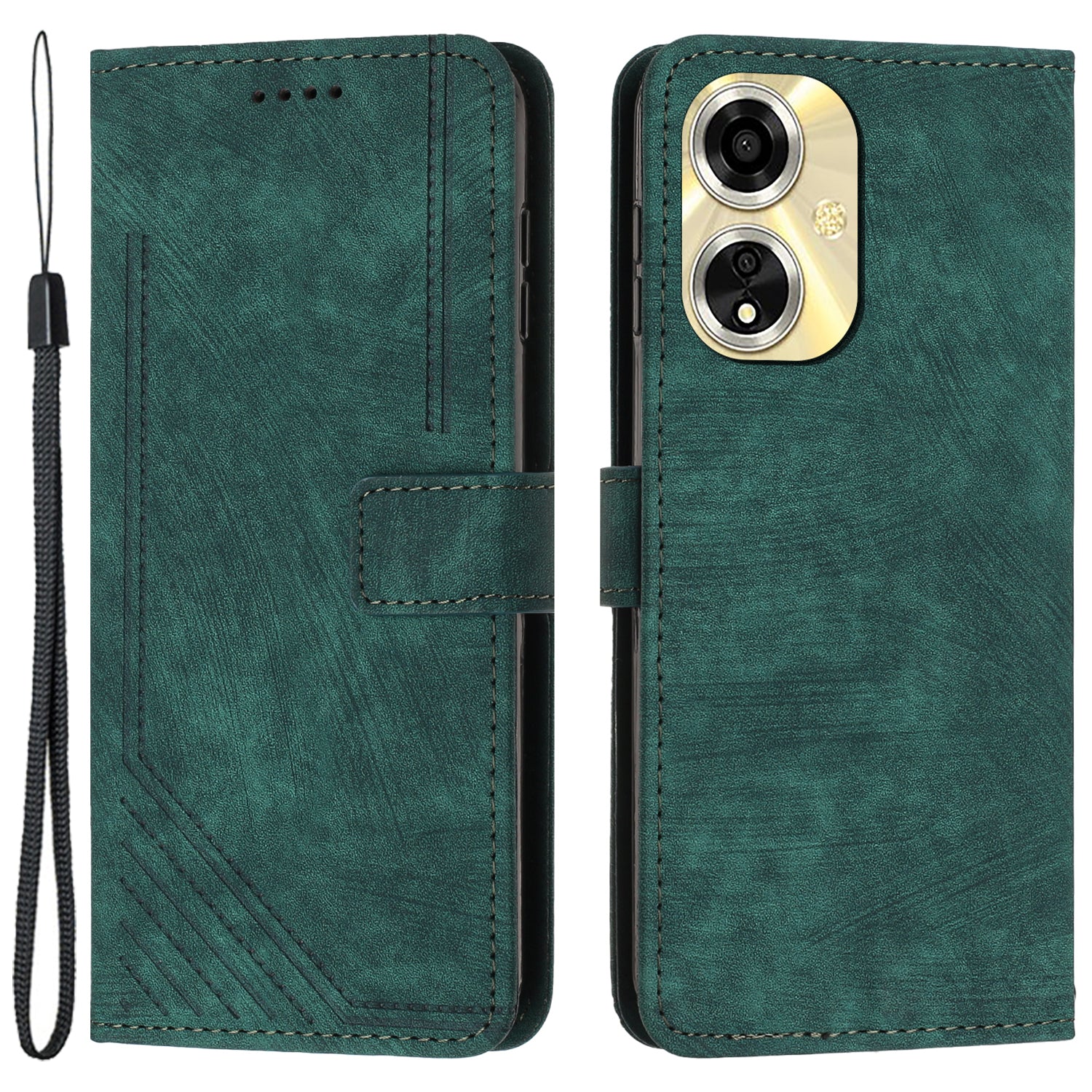 For Oppo A59 5G / A2m 5G Case  Skin Touch Feeling PU Leather Phone Cover with Wrist Strap