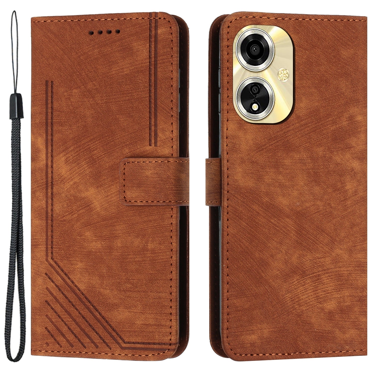 For Oppo A59 5G / A2m 5G Case  Skin Touch Feeling PU Leather Phone Cover with Wrist Strap