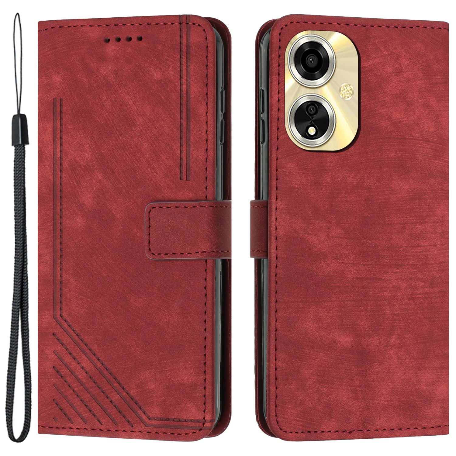 For Oppo A59 5G / A2m 5G Case  Skin Touch Feeling PU Leather Phone Cover with Wrist Strap