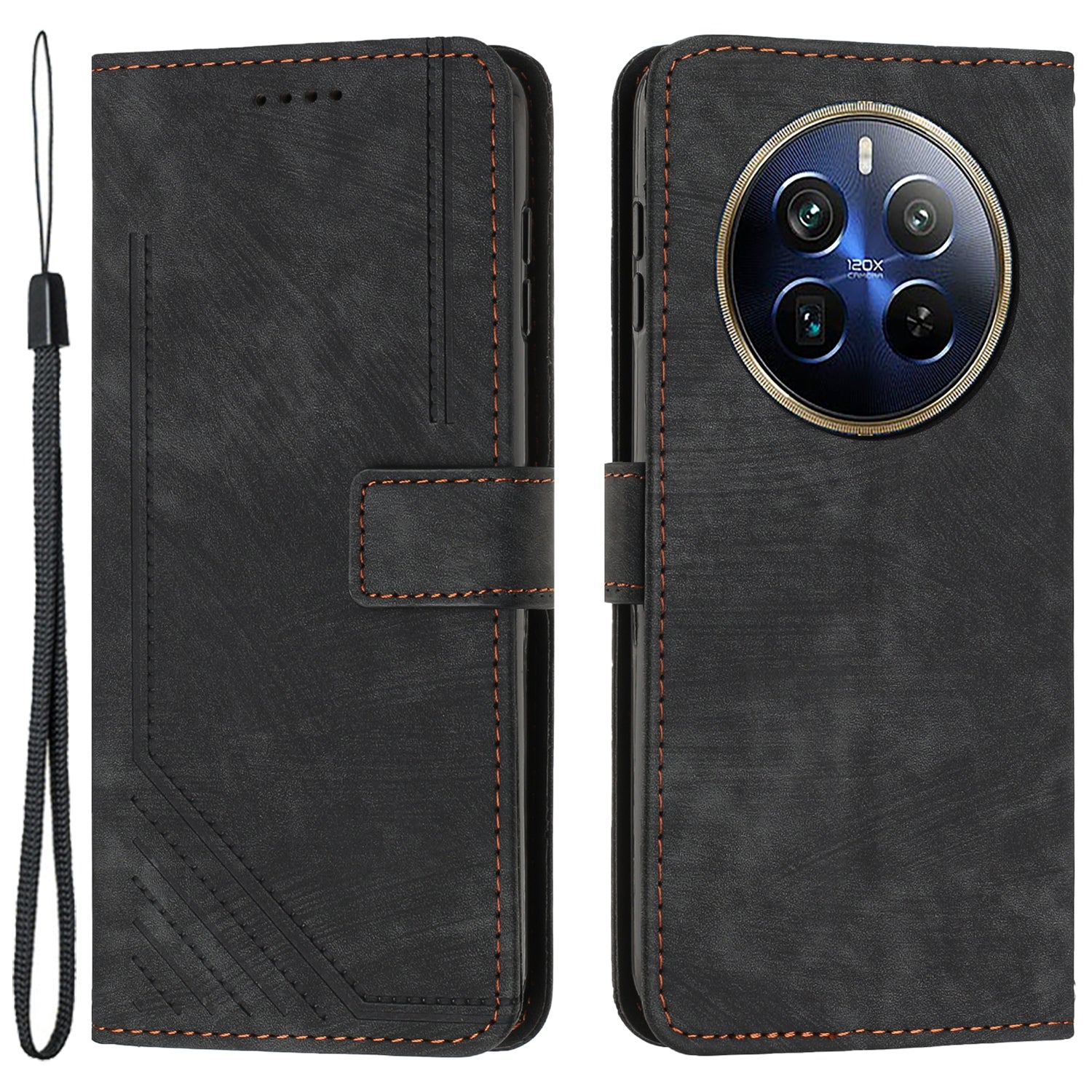 For Realme 12 Pro 5G / 12 Pro+ 5G Magnetic Case PU Leather+TPU Phone Cover with Hand Strap