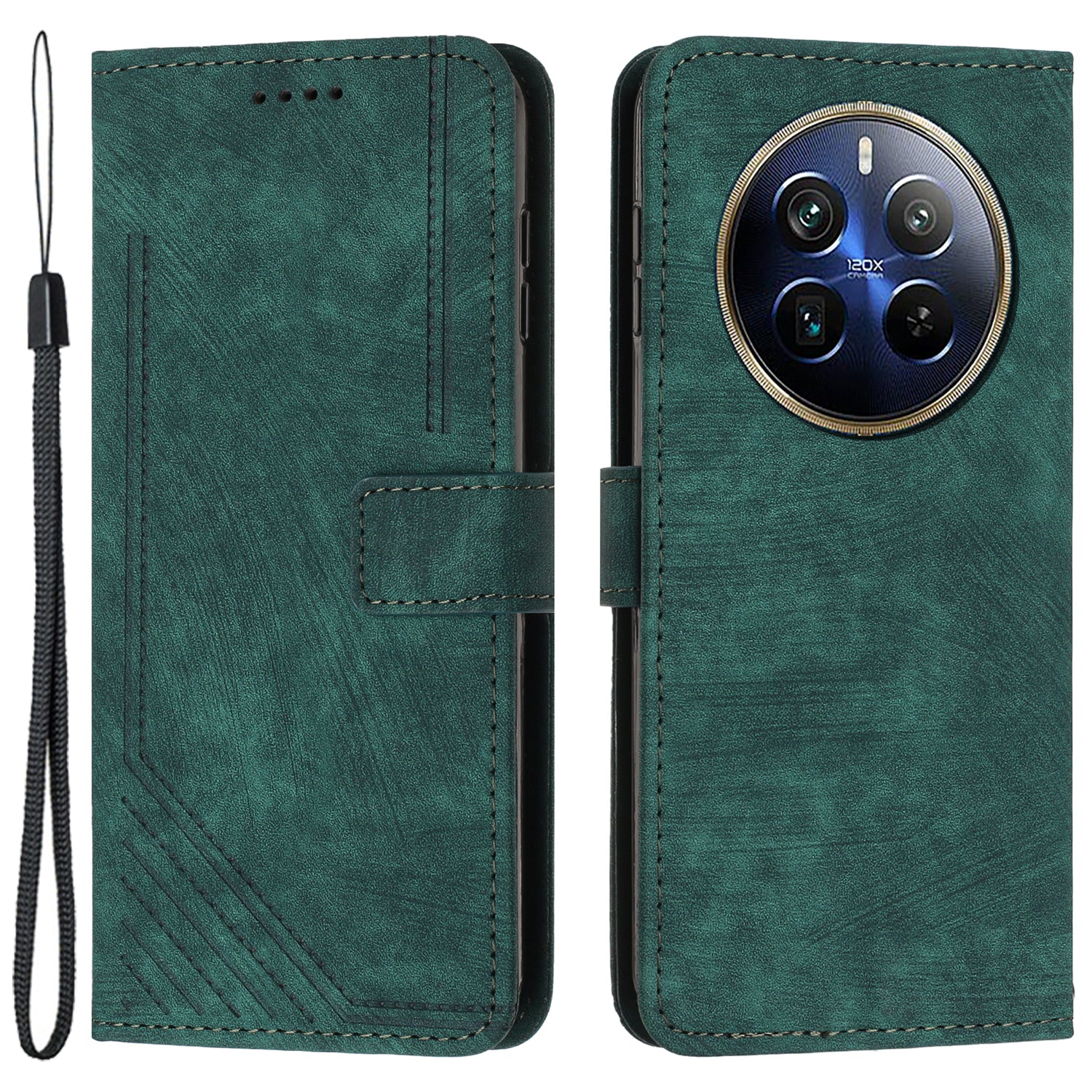 For Realme 12 Pro 5G / 12 Pro+ 5G Magnetic Case PU Leather+TPU Phone Cover with Hand Strap