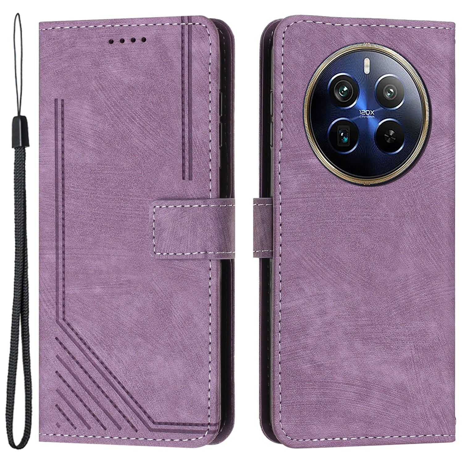 For Realme 12 Pro 5G / 12 Pro+ 5G Magnetic Case PU Leather+TPU Phone Cover with Hand Strap