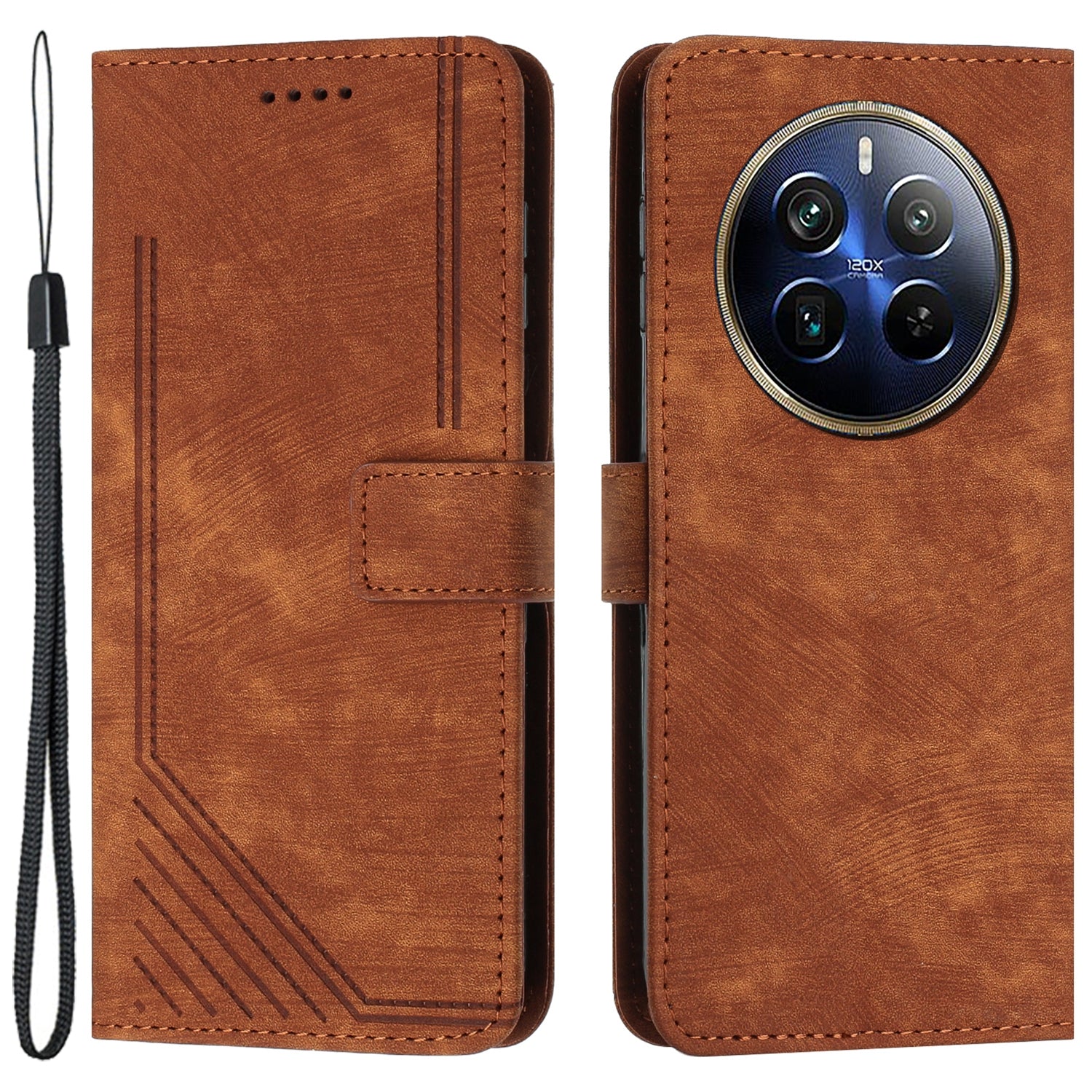 For Realme 12 Pro 5G / 12 Pro+ 5G Magnetic Case PU Leather+TPU Phone Cover with Hand Strap