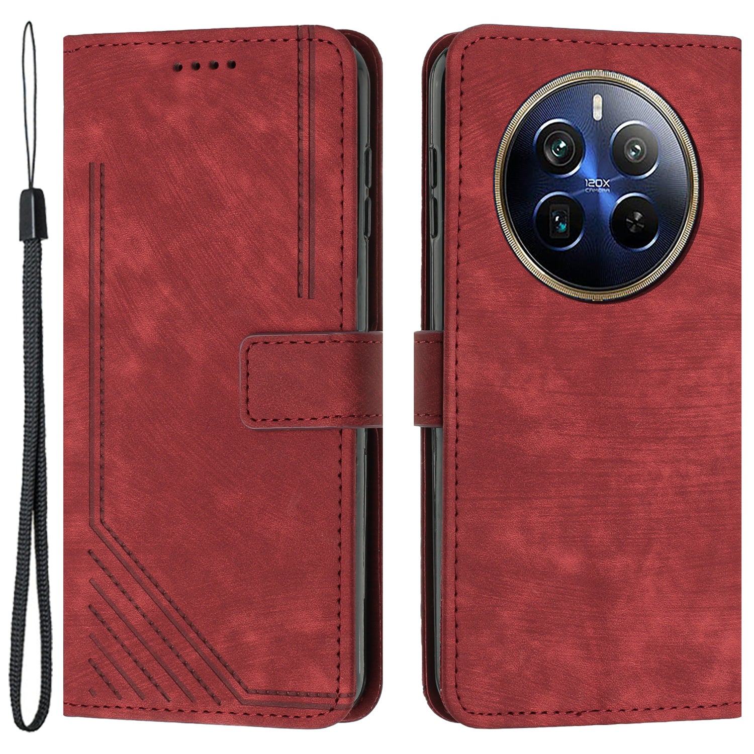For Realme 12 Pro 5G / 12 Pro+ 5G Magnetic Case PU Leather+TPU Phone Cover with Hand Strap