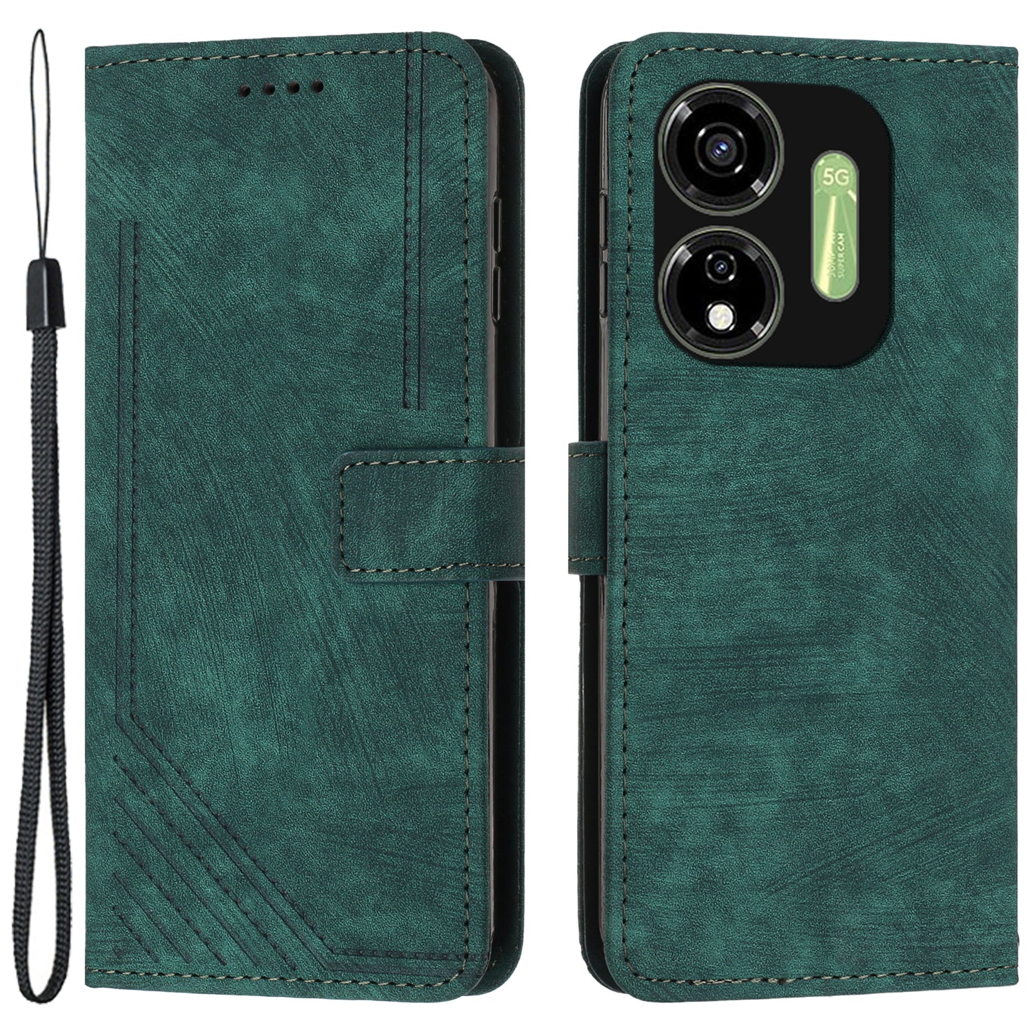 For Transsion itel P55 5G P661N Case Leather Lines Imprinting Phone Cover with Handy Strap