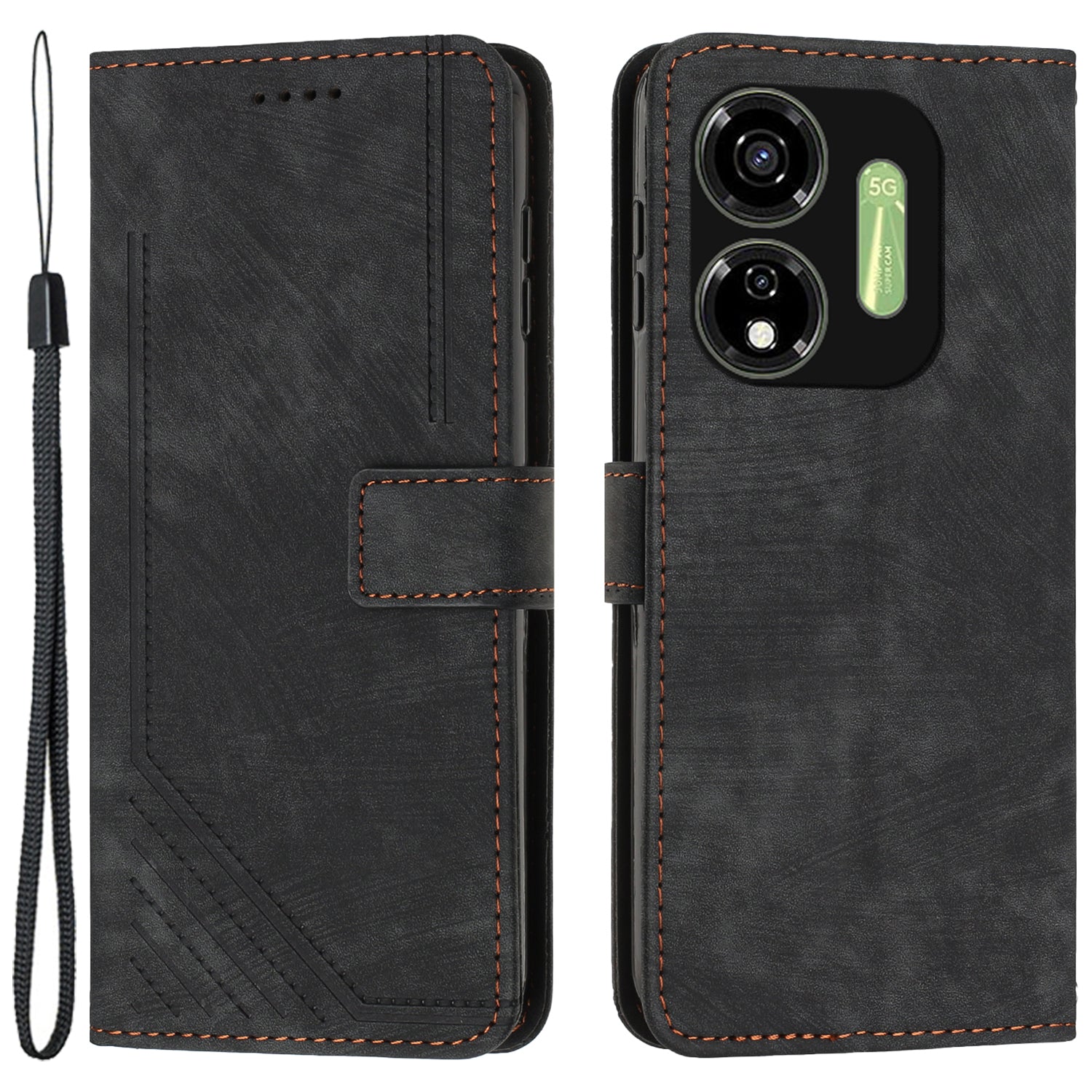 For Transsion itel P55 5G P661N Case Leather Lines Imprinting Phone Cover with Handy Strap