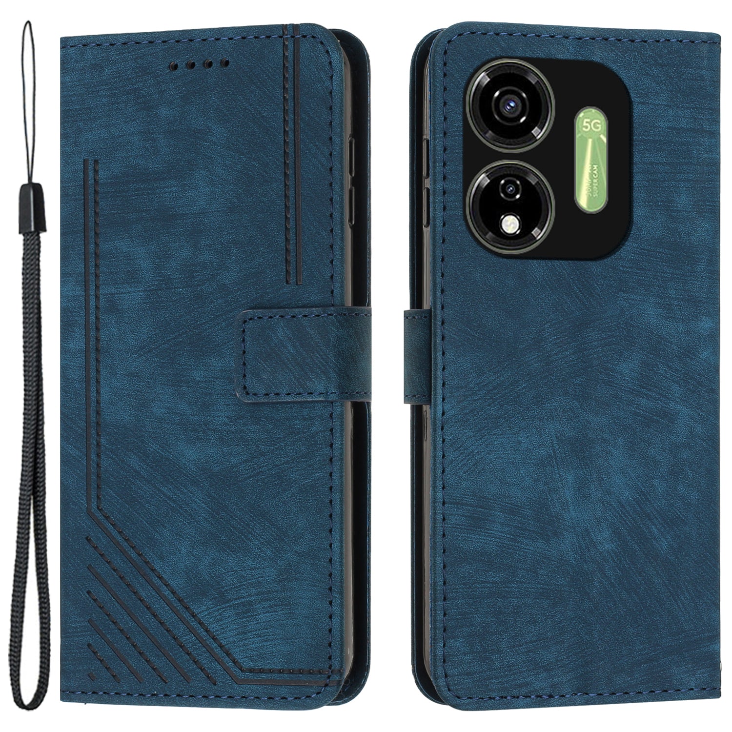 For Transsion itel P55 5G P661N Case Leather Lines Imprinting Phone Cover with Handy Strap