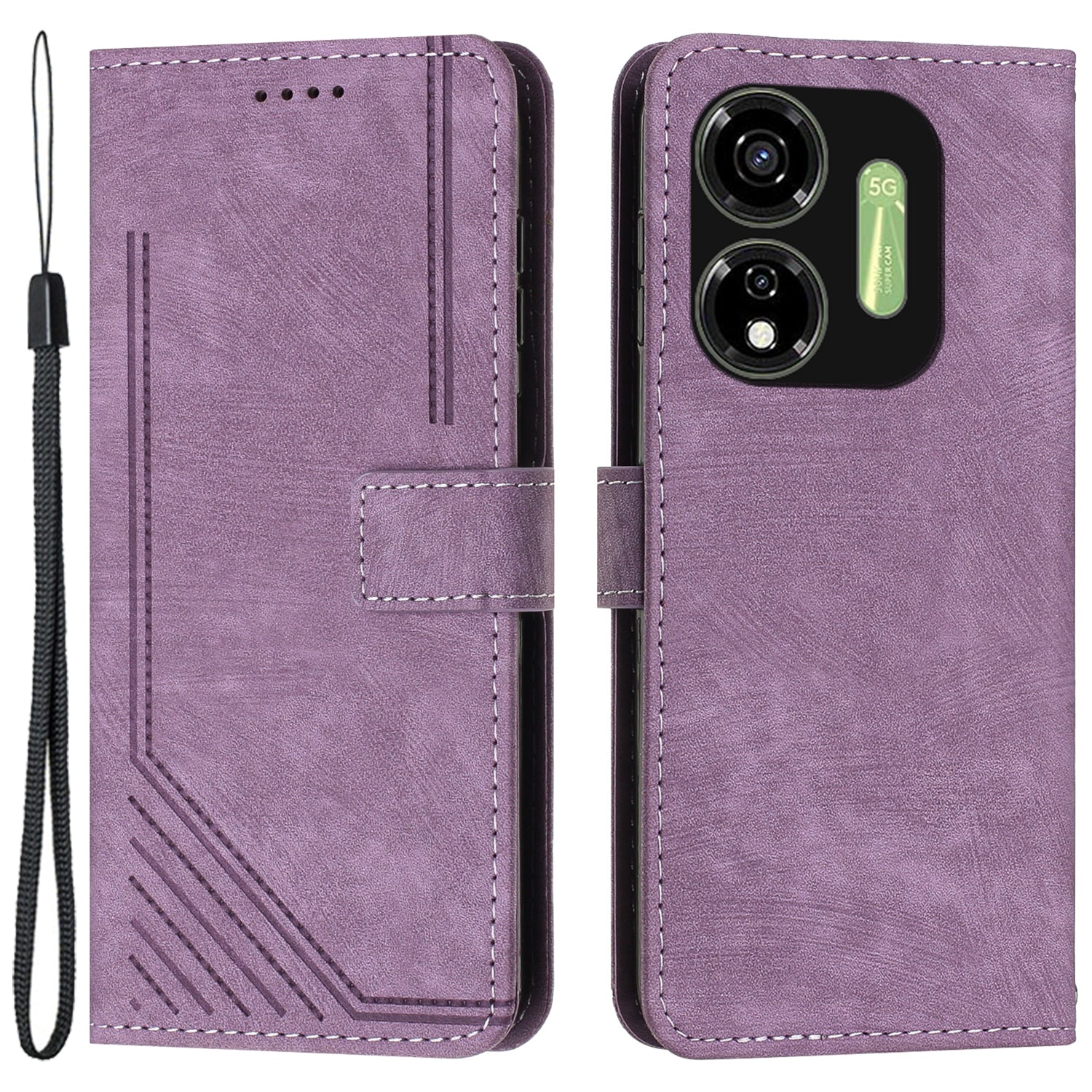 For Transsion itel P55 5G P661N Case Leather Lines Imprinting Phone Cover with Handy Strap