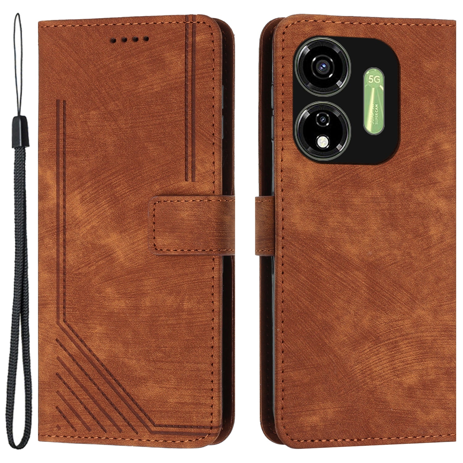 For Transsion itel P55 5G P661N Case Leather Lines Imprinting Phone Cover with Handy Strap