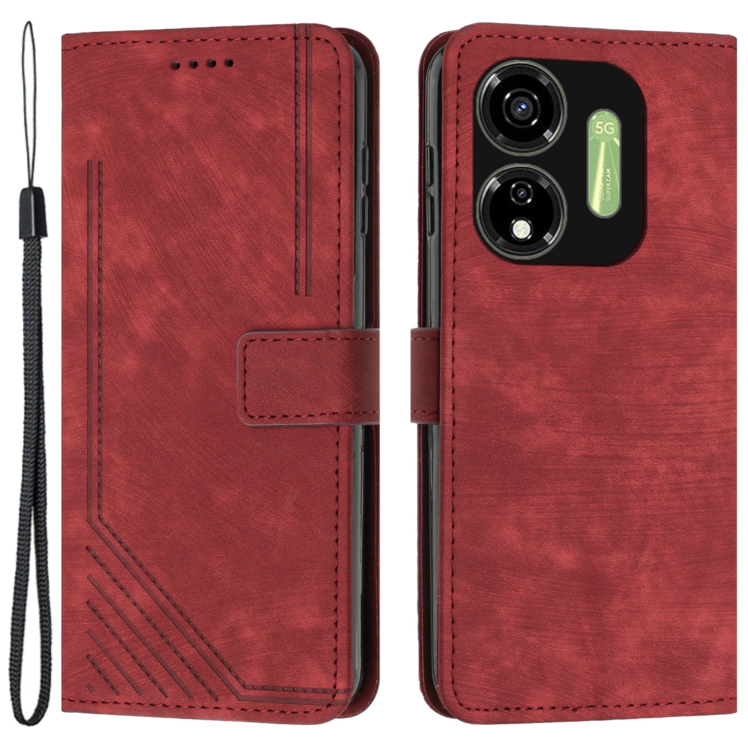 For Transsion itel P55 5G P661N Case Leather Lines Imprinting Phone Cover with Handy Strap
