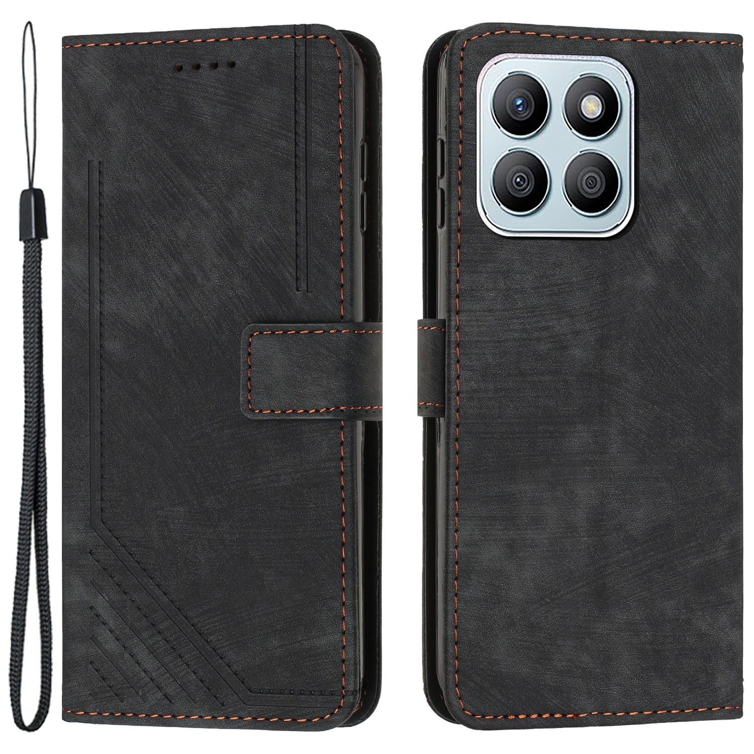 For Honor X8b 4G Magnetic Phone Case Lines Imprinted Folding Stand Cover