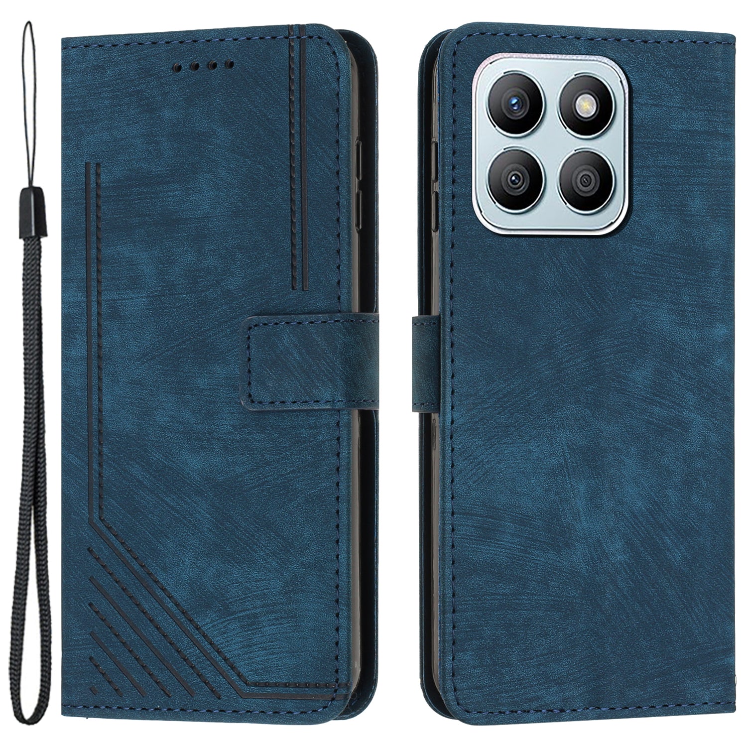 For Honor X8b 4G Magnetic Phone Case Lines Imprinted Folding Stand Cover