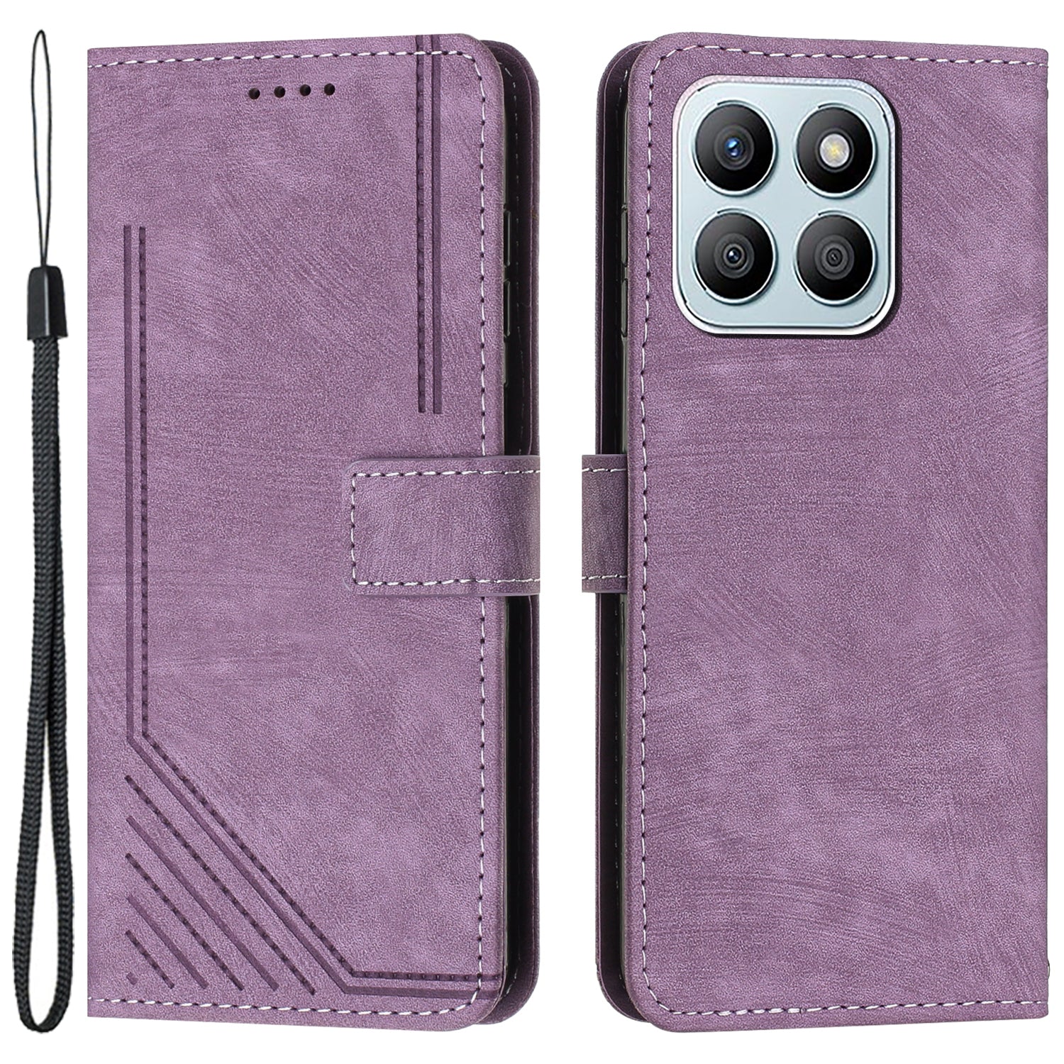 For Honor X8b 4G Magnetic Phone Case Lines Imprinted Folding Stand Cover