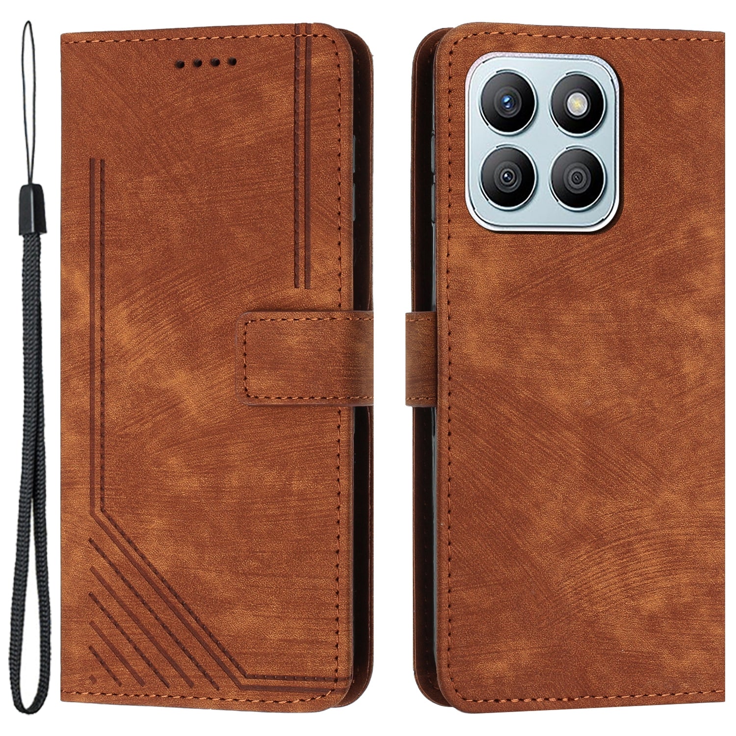For Honor X8b 4G Magnetic Phone Case Lines Imprinted Folding Stand Cover