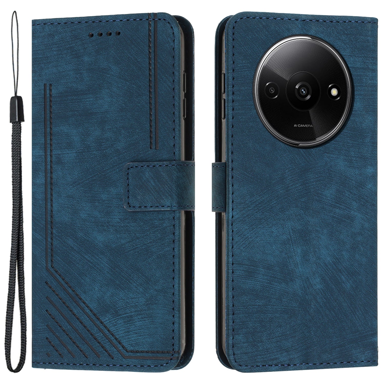 For Xiaomi Redmi A3 / Poco C61 4G Case Lines Imprinted Stand Phone Cover with Magnetic Clasp