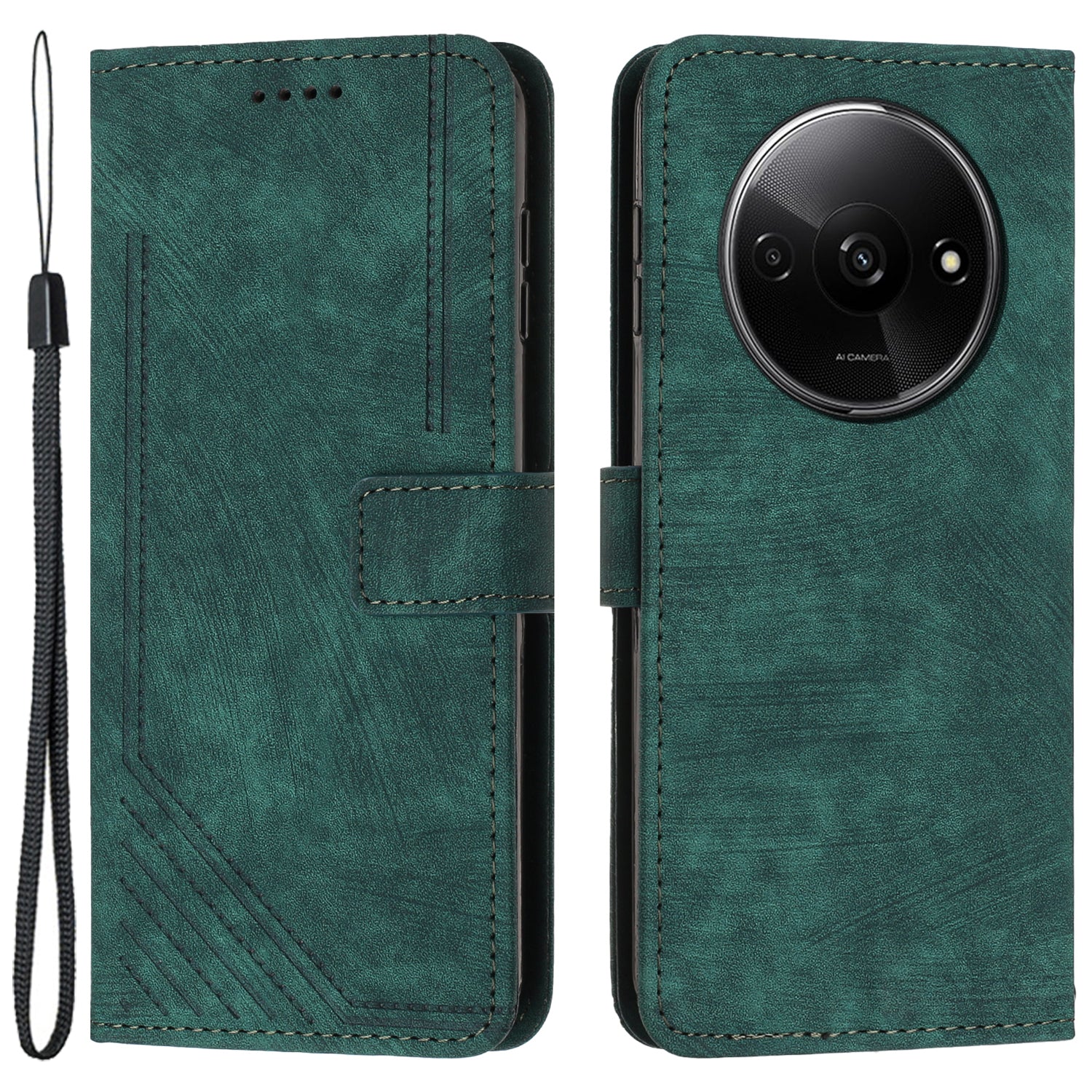 For Xiaomi Redmi A3 / Poco C61 4G Case Lines Imprinted Stand Phone Cover with Magnetic Clasp