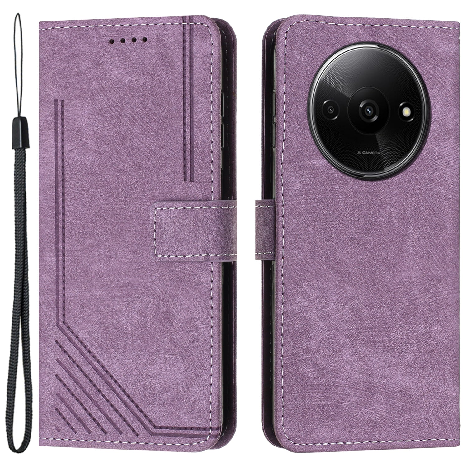For Xiaomi Redmi A3 / Poco C61 4G Case Lines Imprinted Stand Phone Cover with Magnetic Clasp